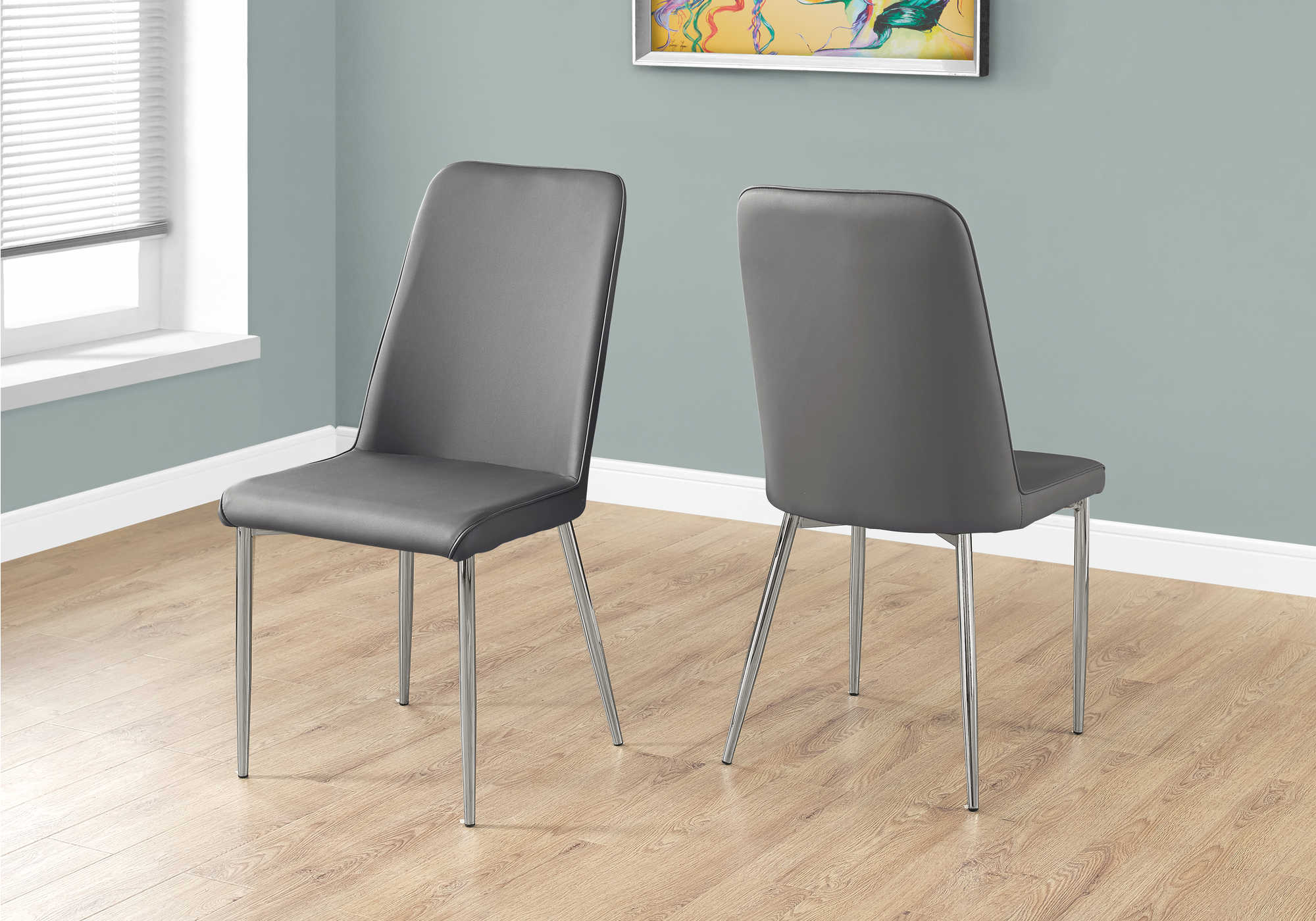 DINING CHAIR - 2PCS / 37"H / GREY LEATHER-LOOK / CHROME
