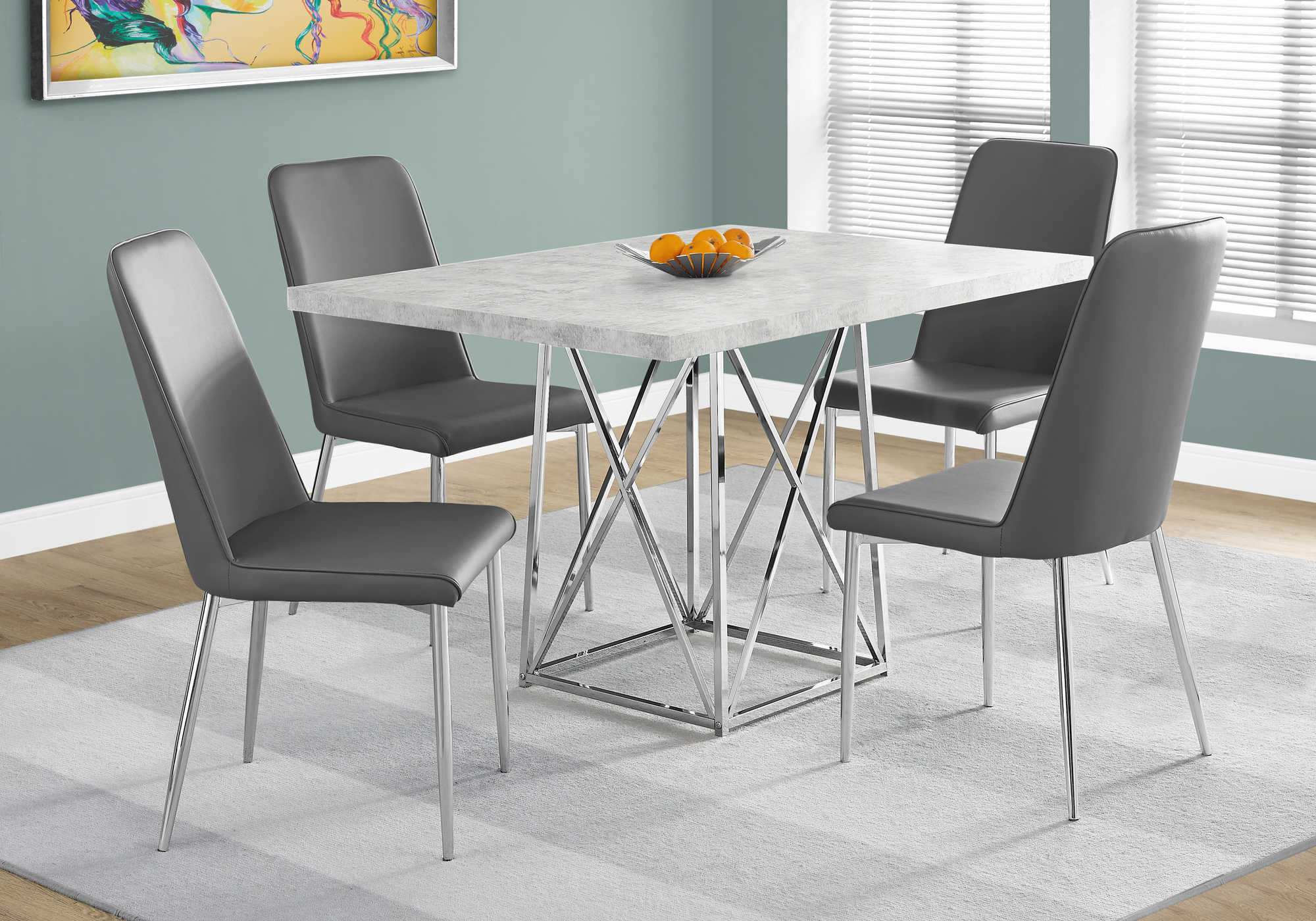 DINING TABLE - 36"X 48" / GREY CEMENT / CHROME METAL