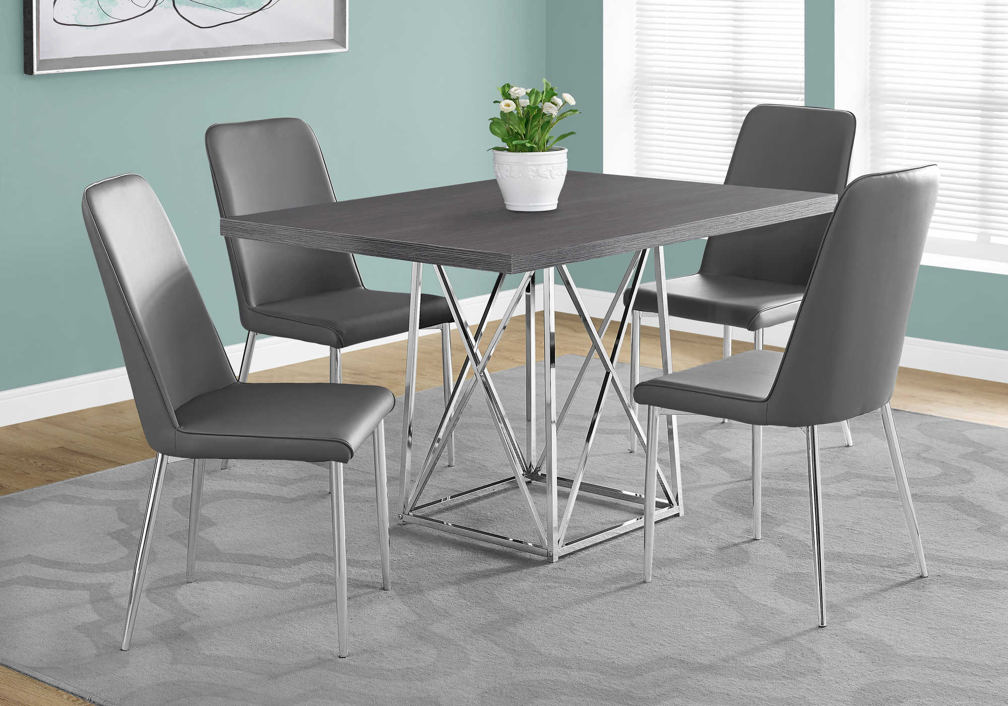DINING CHAIR - 2PCS / 37"H / GREY LEATHER-LOOK / CHROME