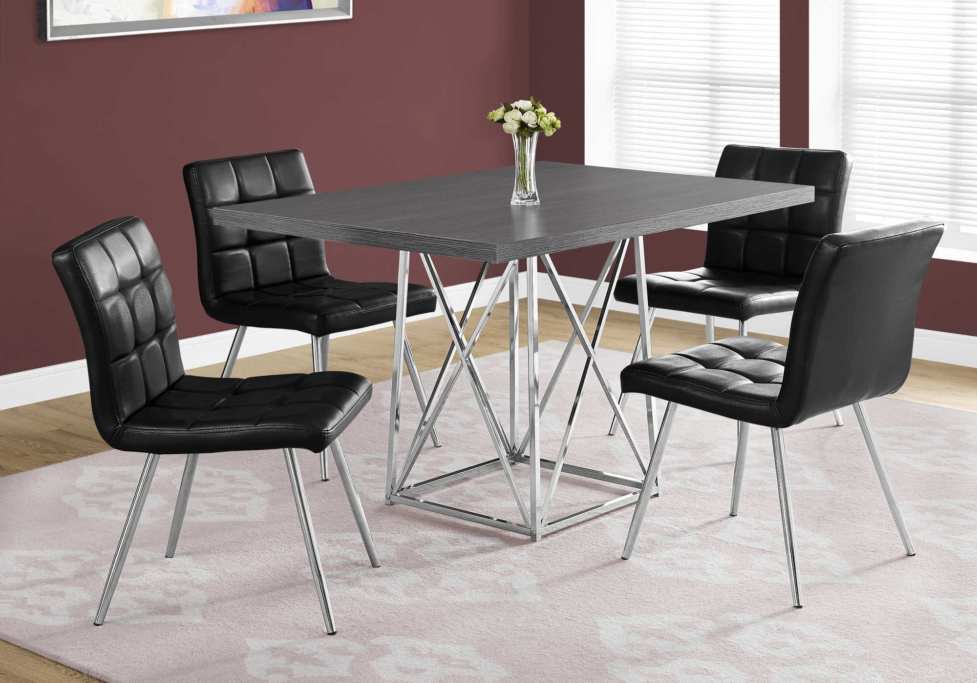 DINING CHAIR - 2PCS / 32"H / BLACK LEATHER-LOOK / CHROME 