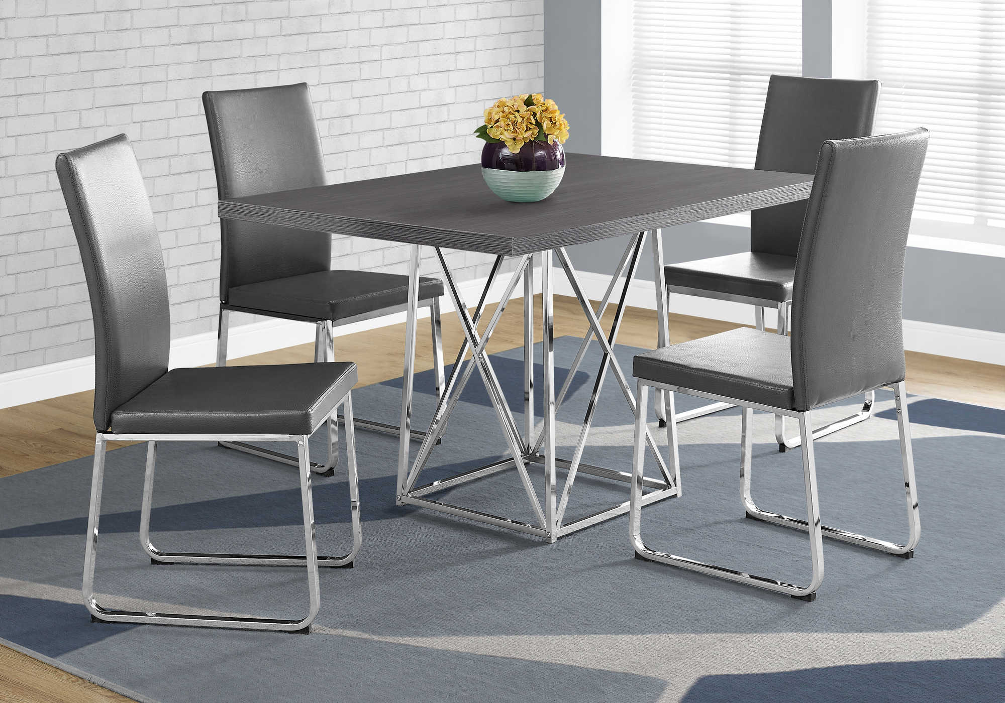DINING CHAIR - 2PCS / 38"H / GREY LEATHER-LOOK / CHROME