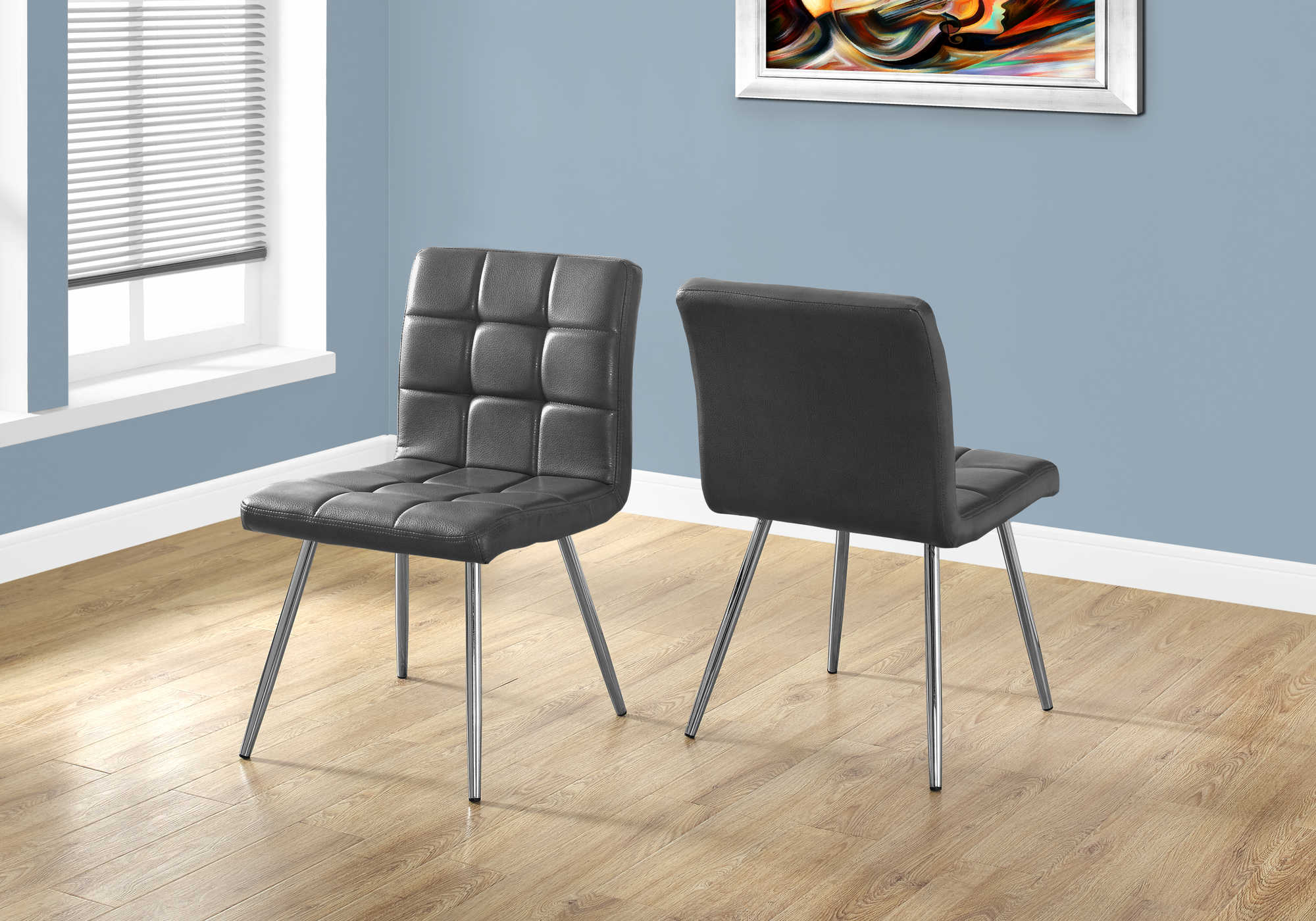 DINING CHAIR - 2PCS / 32"H / GREY LEATHER-LOOK / CHROME 