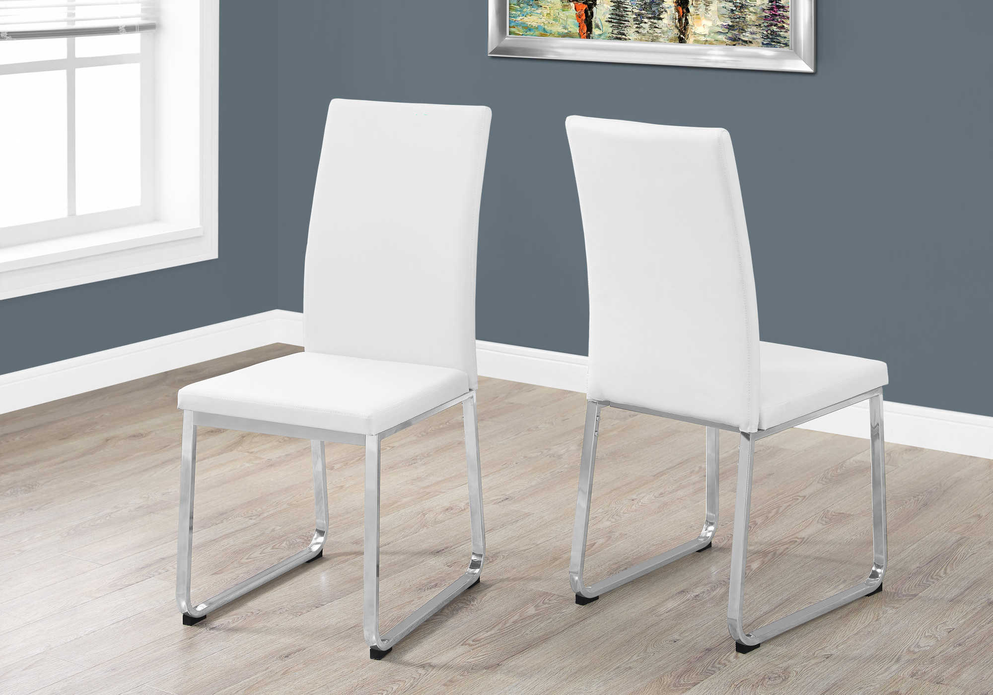 DINING CHAIR - 2PCS / 38"H / WHITE LEATHER-LOOK / CHROME