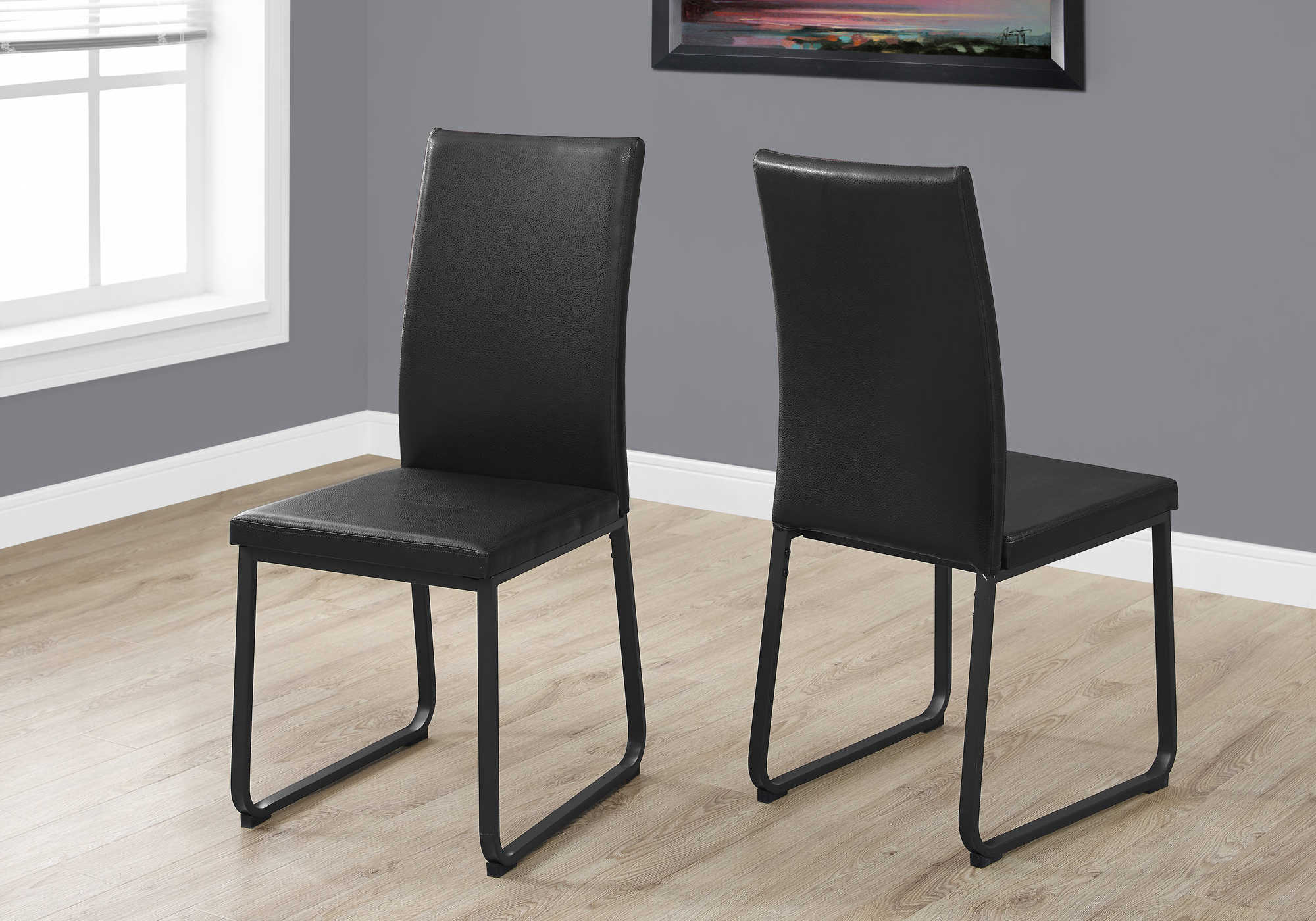DINING CHAIR - 2PCS / 38"H / BLACK LEATHER-LOOK / BLACK