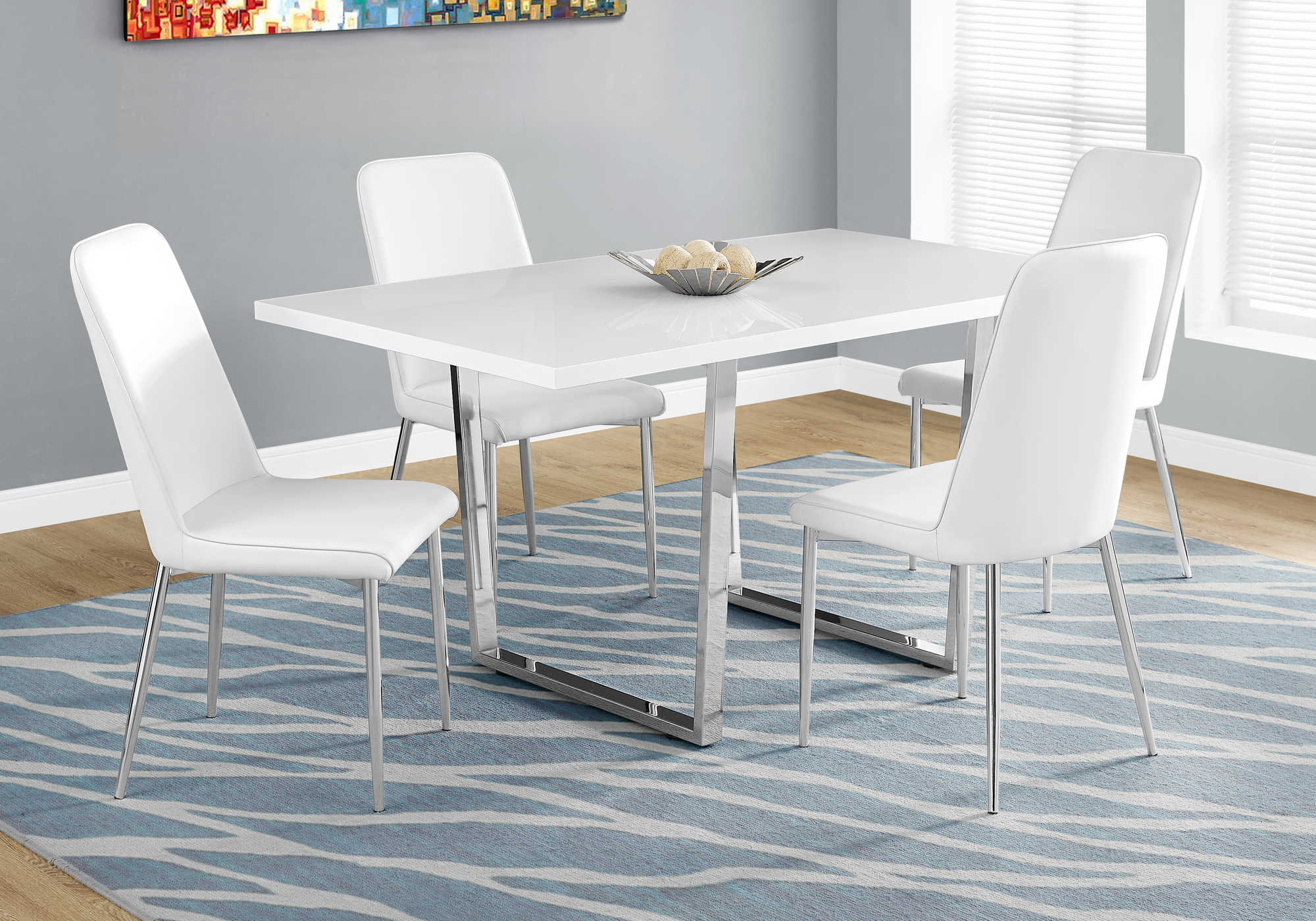 DINING TABLE - 36"X 60" / WHITE GLOSSY / CHROME METAL