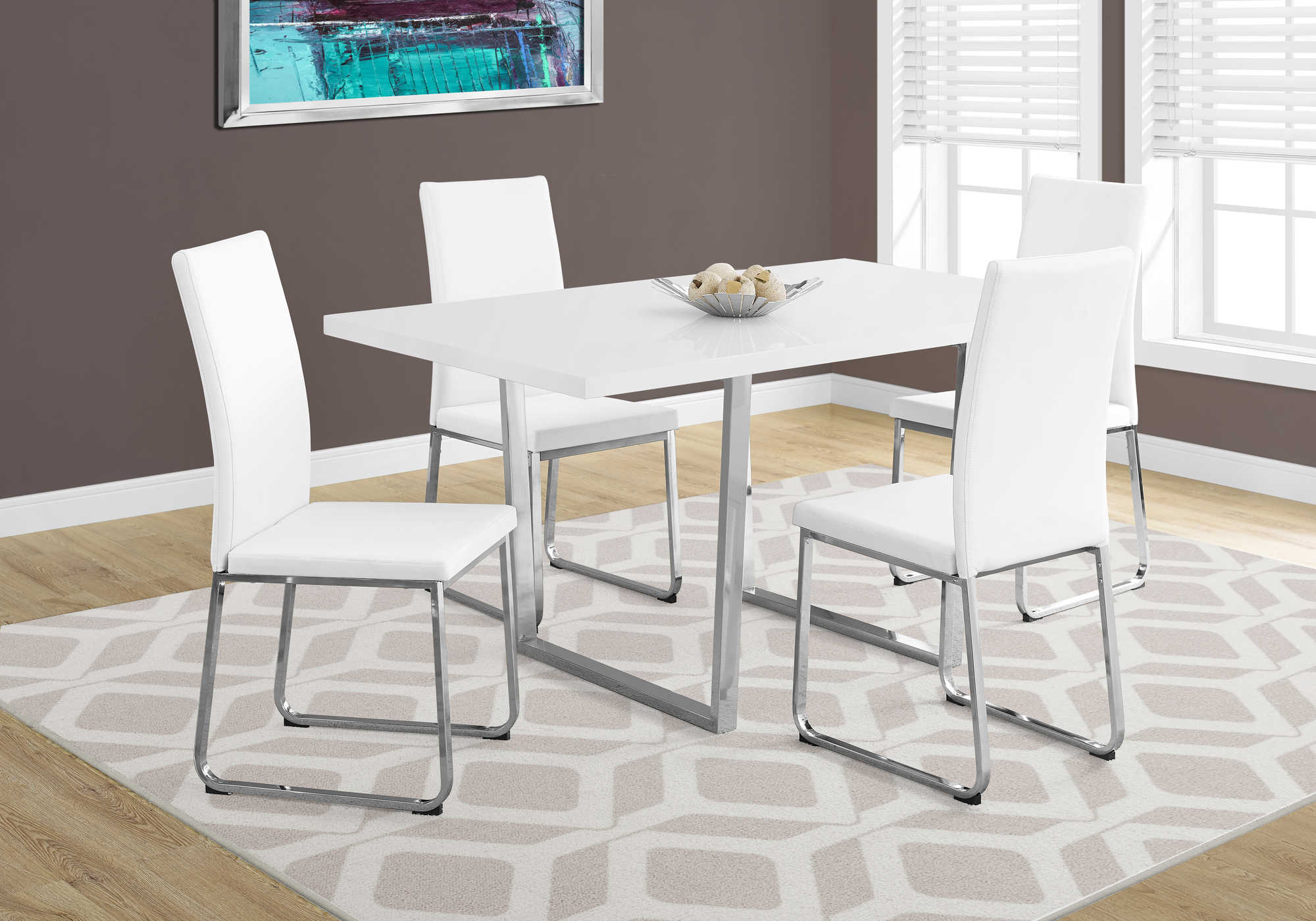 DINING TABLE - 36"X 60" / WHITE GLOSSY / CHROME METAL