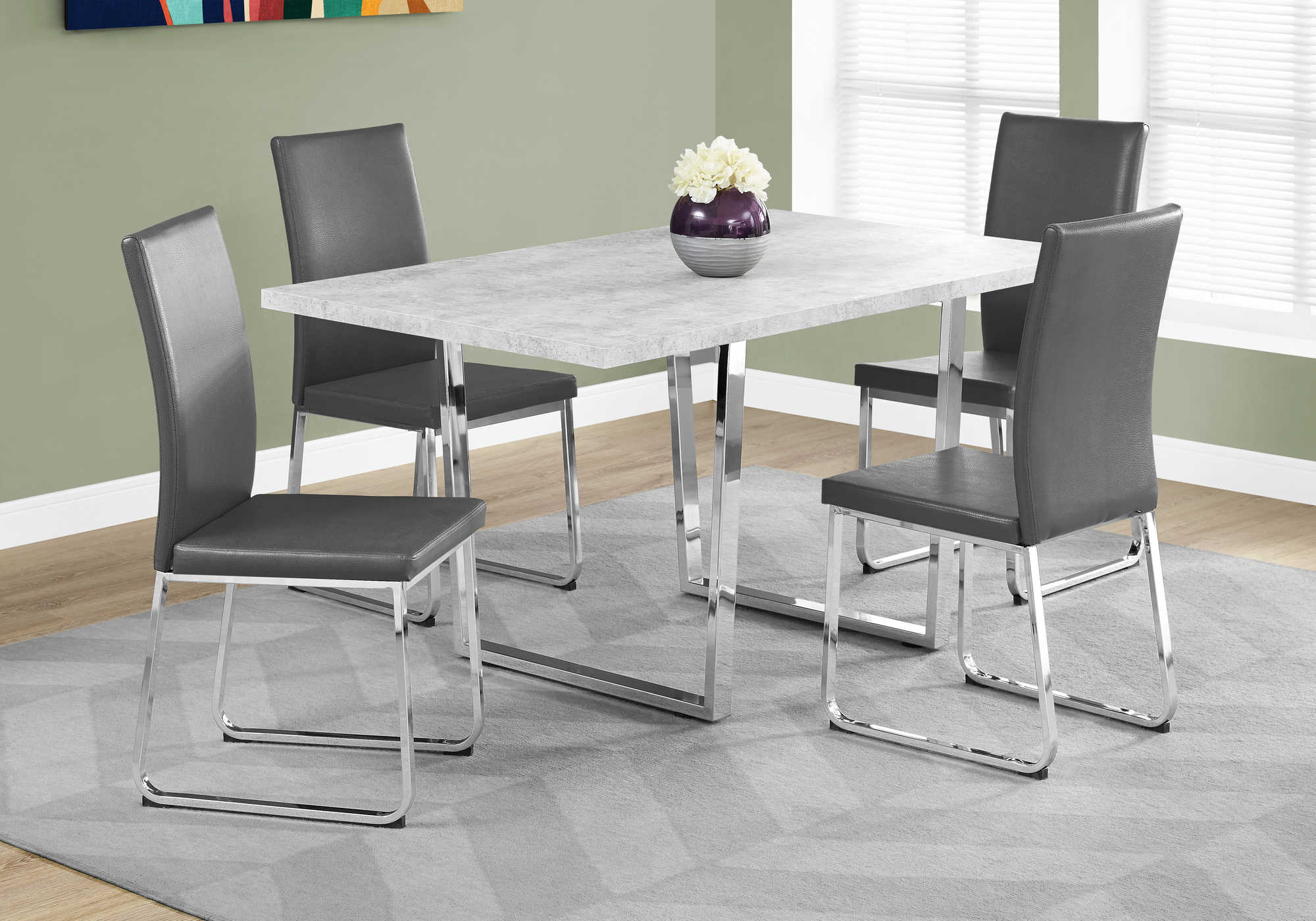 DINING CHAIR - 2PCS / 38"H / GREY LEATHER-LOOK / CHROME