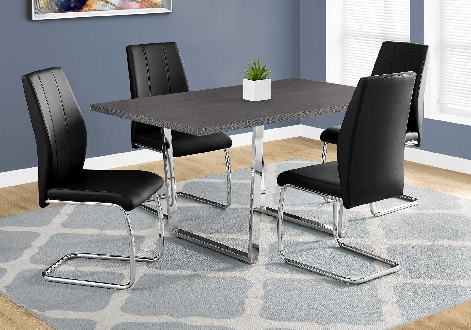 DINING CHAIR - 2PCS / 39"H / BLACK LEATHER-LOOK / CHROME