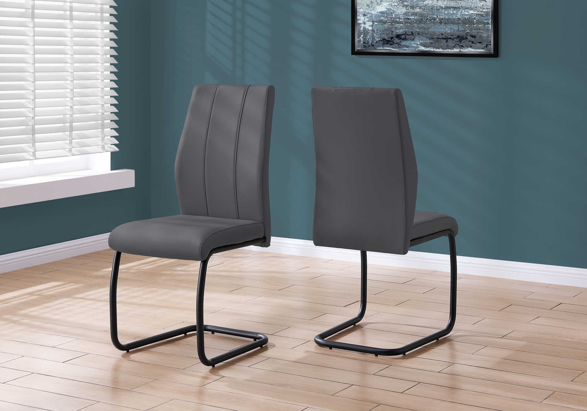 DINING CHAIR - 2PCS / 39"H / GREY LEATHER-LOOK / METAL