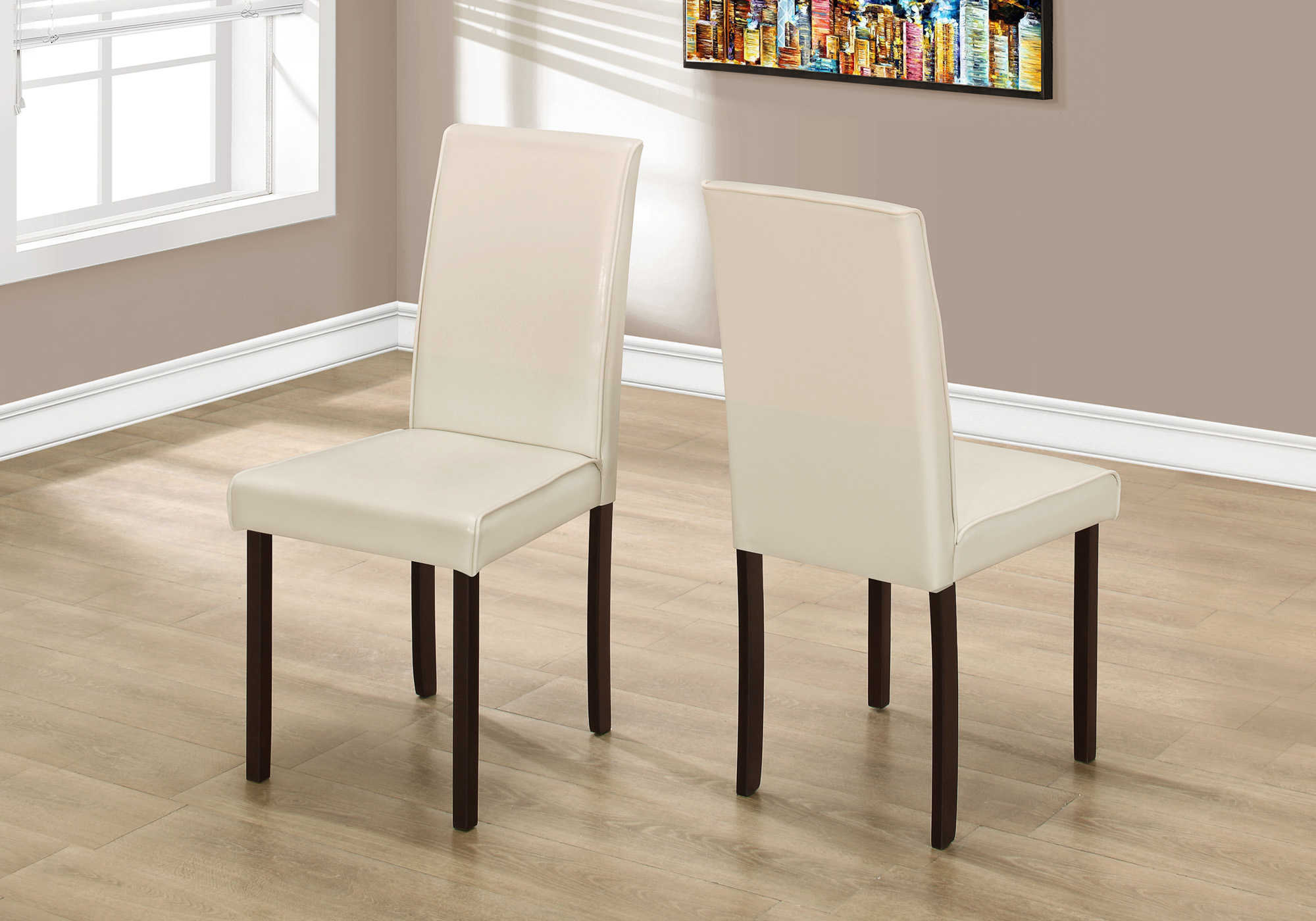 DINING CHAIR - 2PCS / 36"H IVORY LEATHER-LOOK