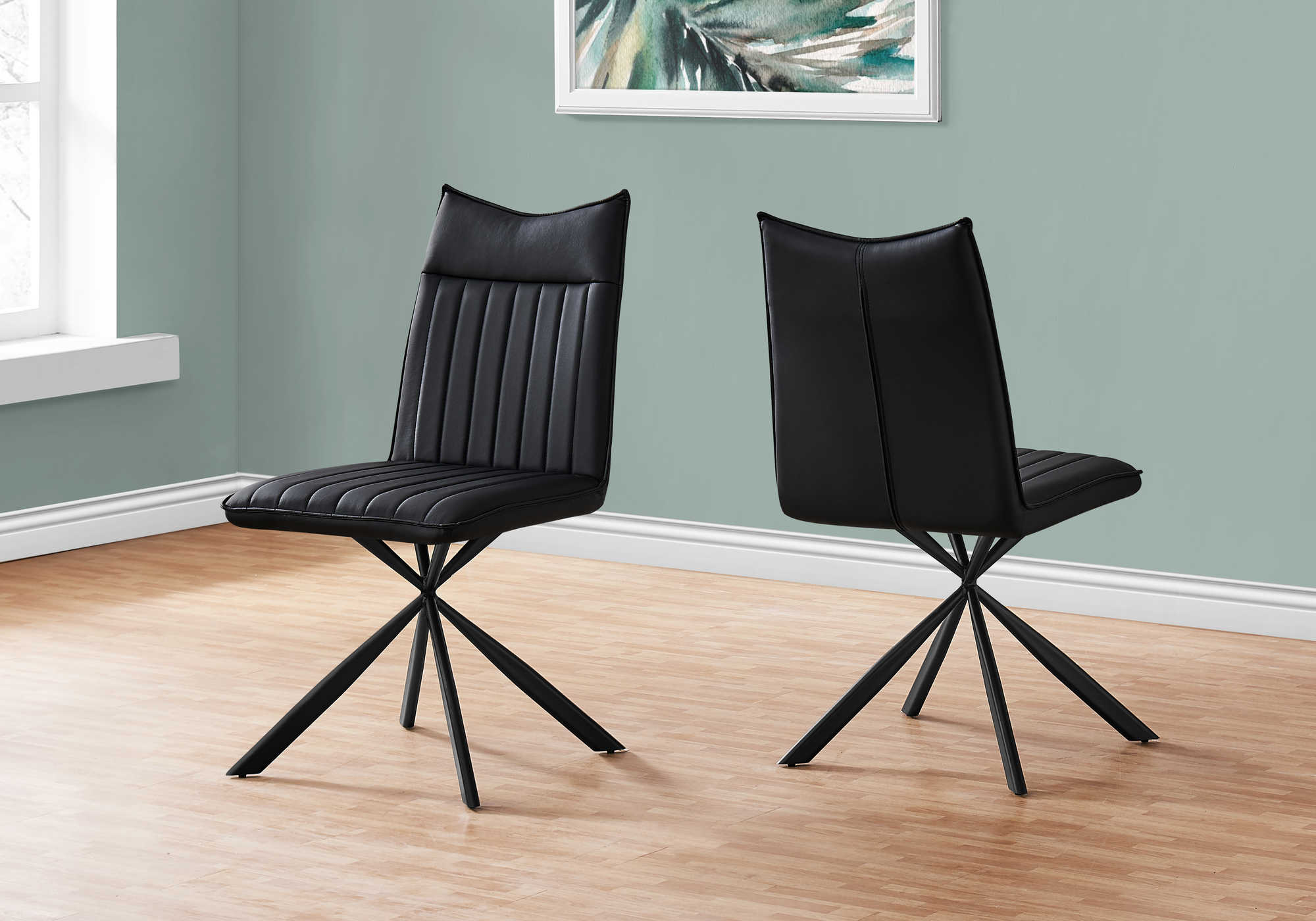 DINING CHAIR - 2PCS / 36"H / BLACK LEATHER-LOOK / BLACK