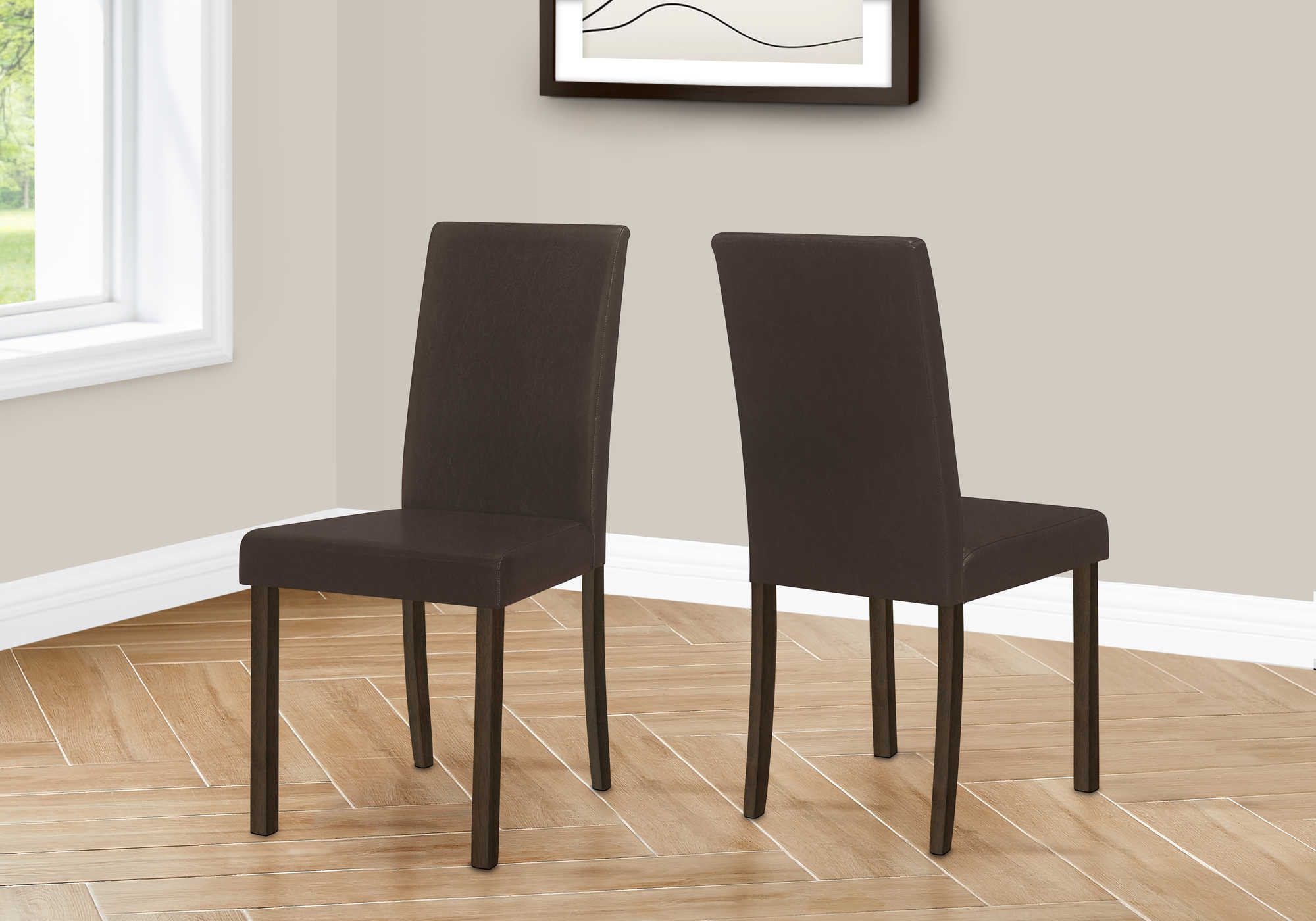 DINING CHAIR - 2PCS / 36"H DARK BROWN LEATHER-LOOK