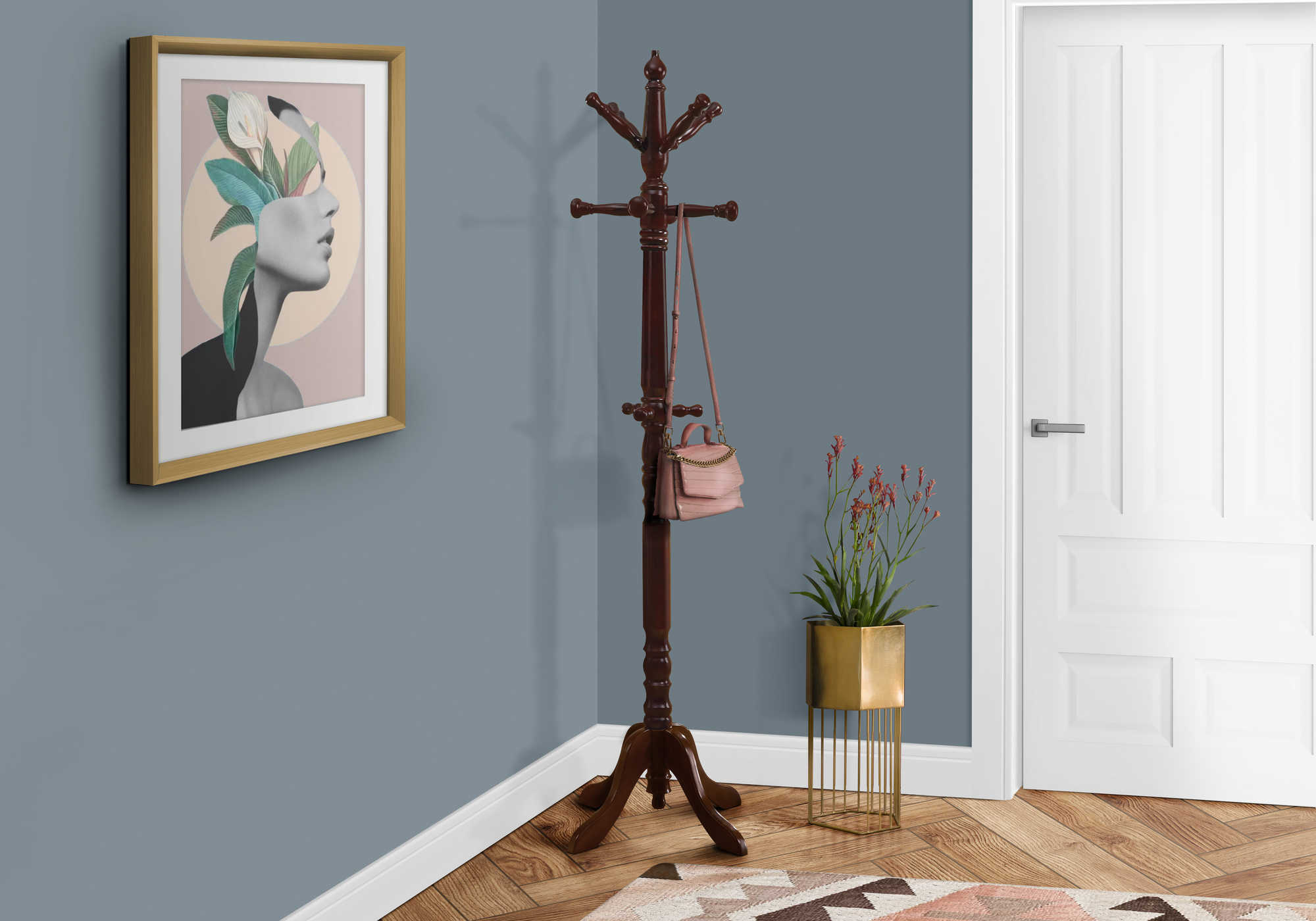 COAT RACK - 73"H / CHERRY WOOD TRADITIONAL STYLE