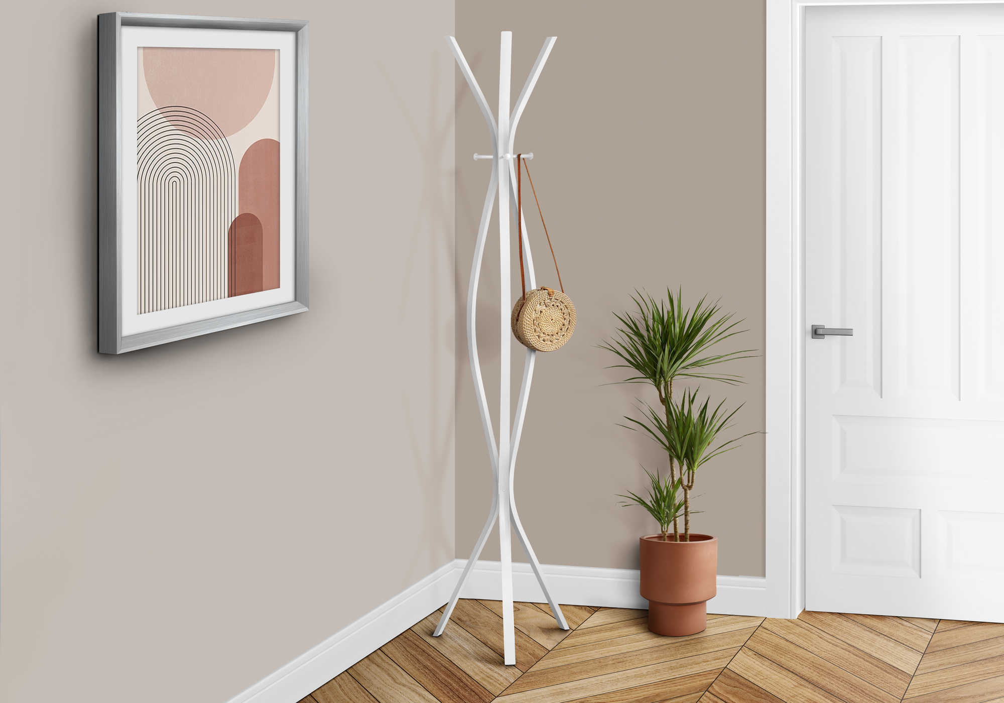 COAT RACK - 72"H / WHITE METAL CONTEMPORARY STYLE