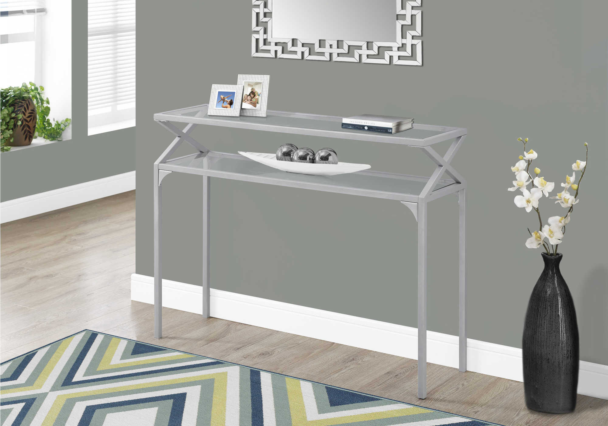ACCENT TABLE - 42"L / SILVER METAL HALL CONSOLE