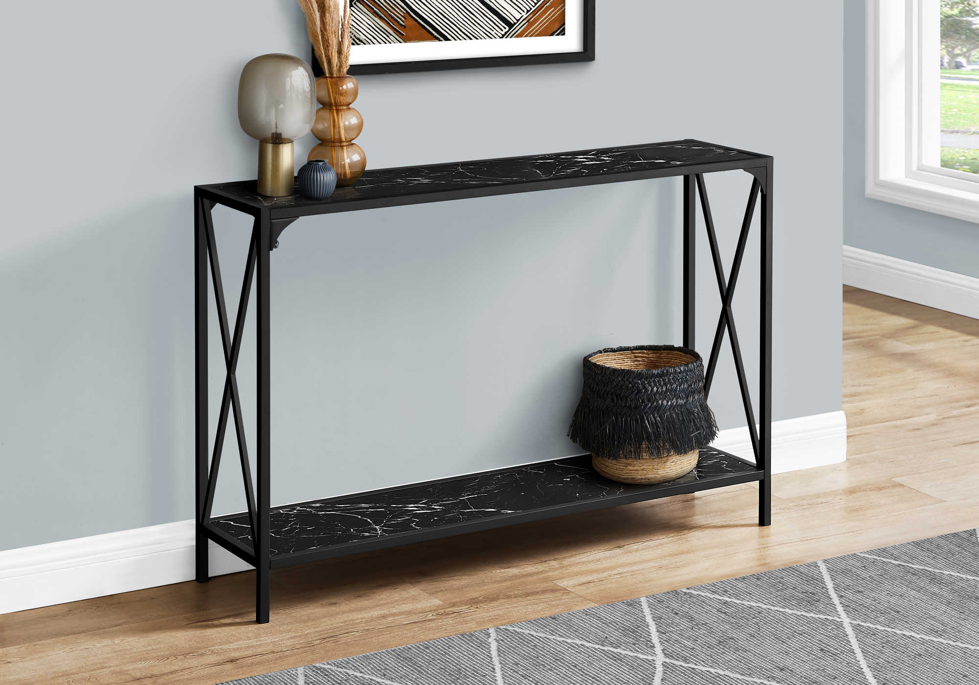 ACCENT TABLE - 48"L / BLACK MARBLE / BLACK HALL CONSOLE