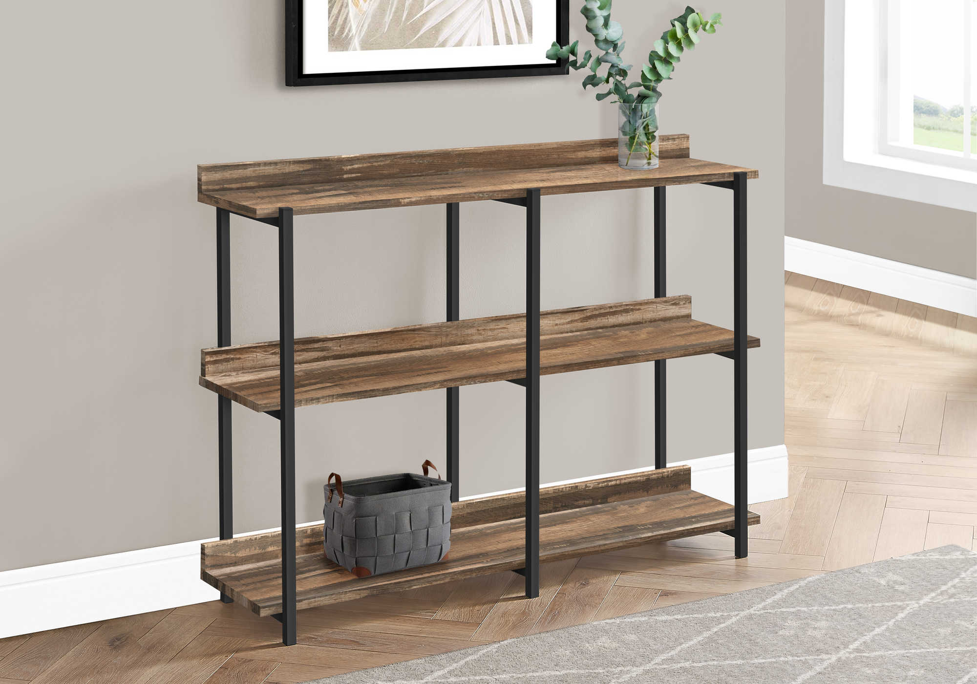 ACCENT TABLE - 48"L / BROWN RECLAIMED / BLACK CONSOLE