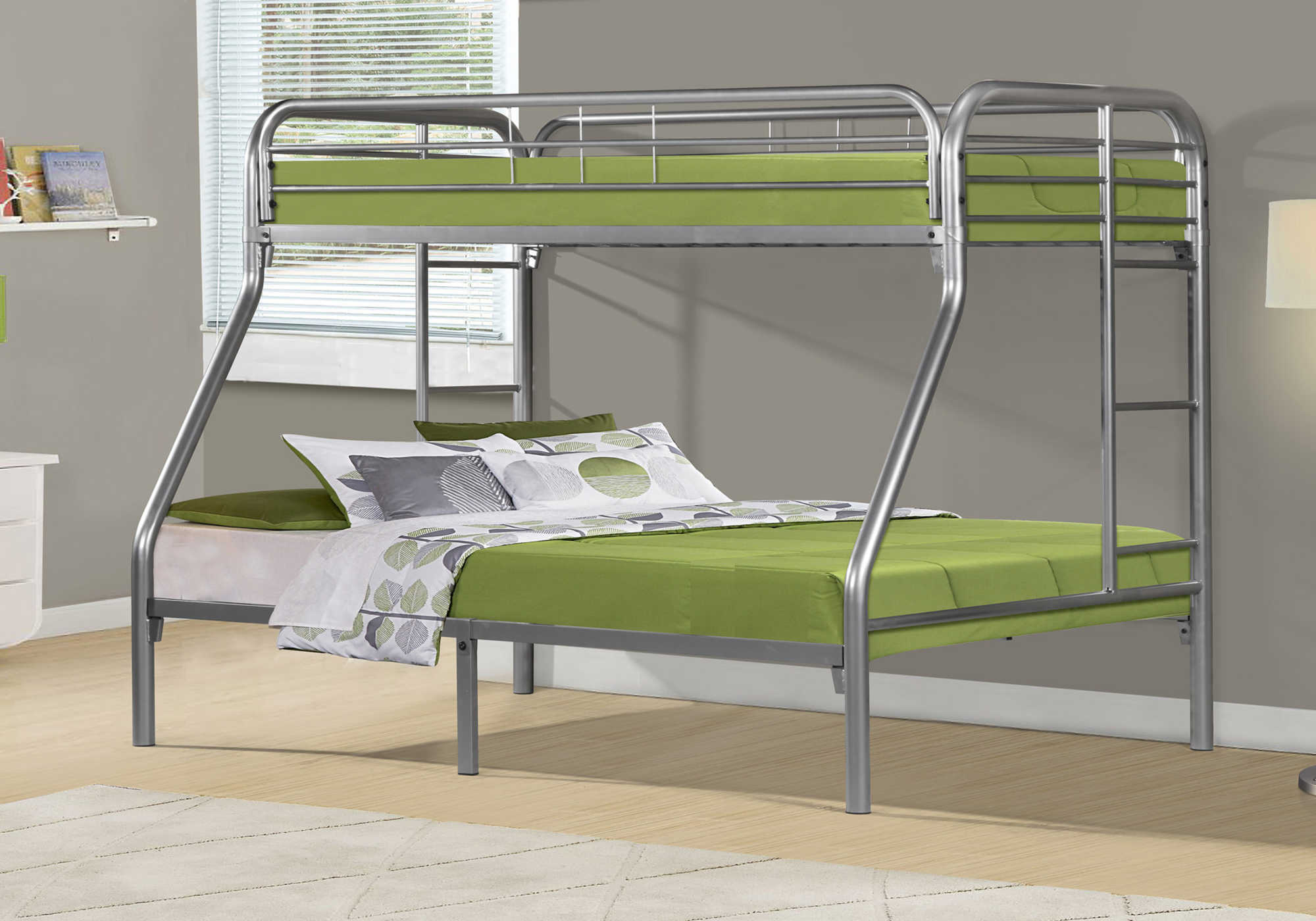BUNK BED - TWIN / FULL SIZE / SILVER METAL 