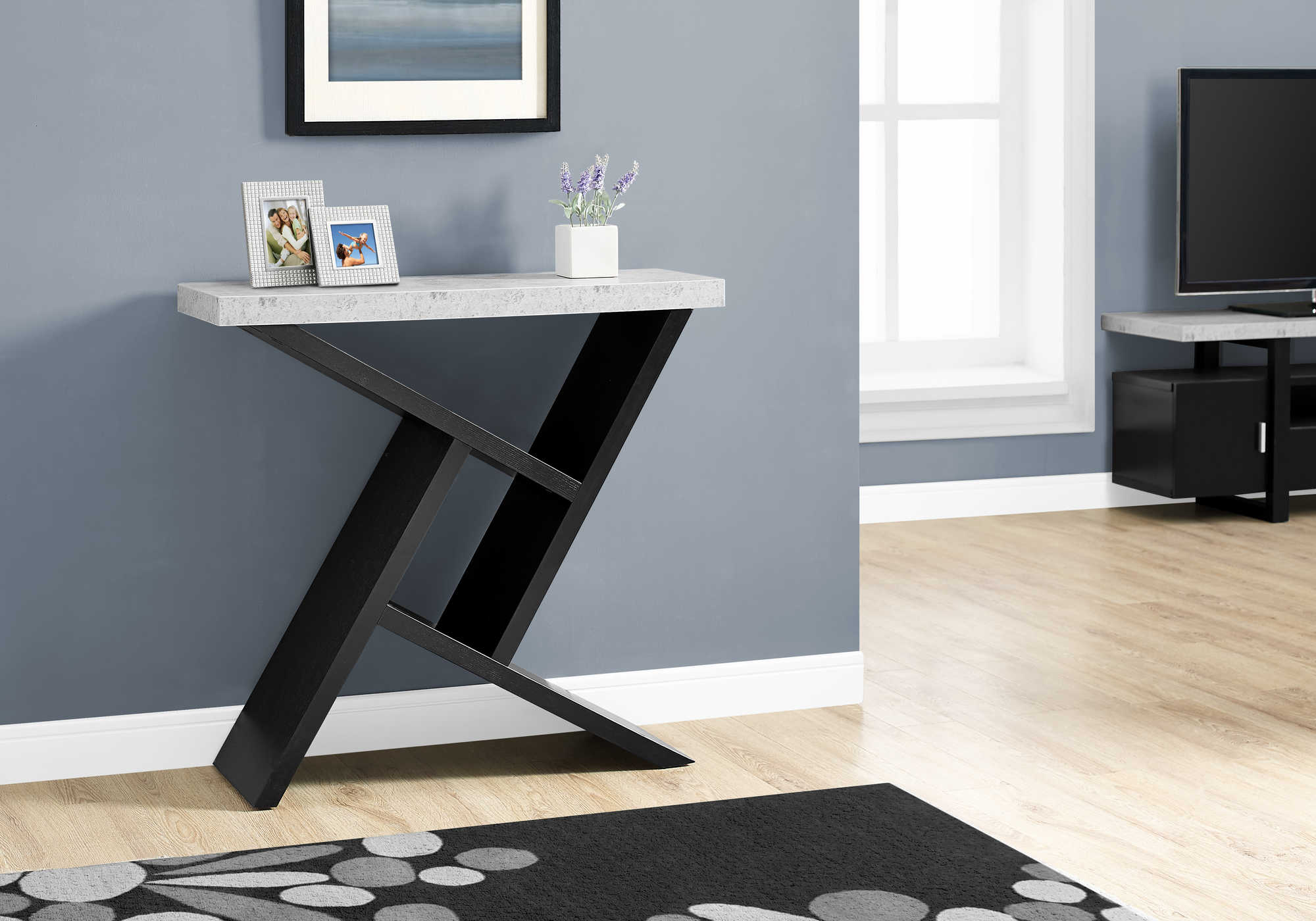 ACCENT TABLE - 36"L / BLACK / CEMENT-LOOK HALL CONSOLE