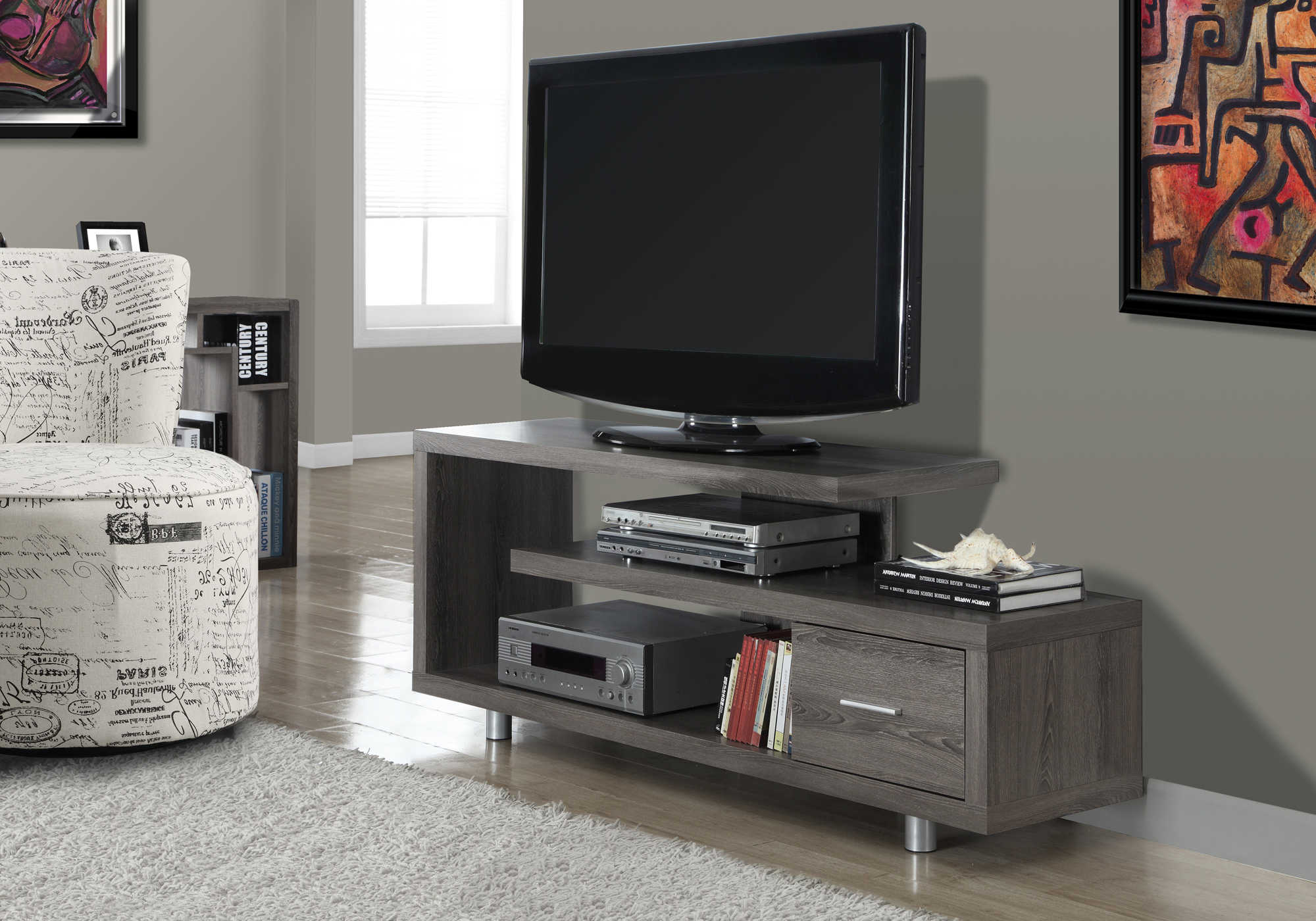 TV STAND - 60"L / DARK TAUPE WITH 1 DRAWER