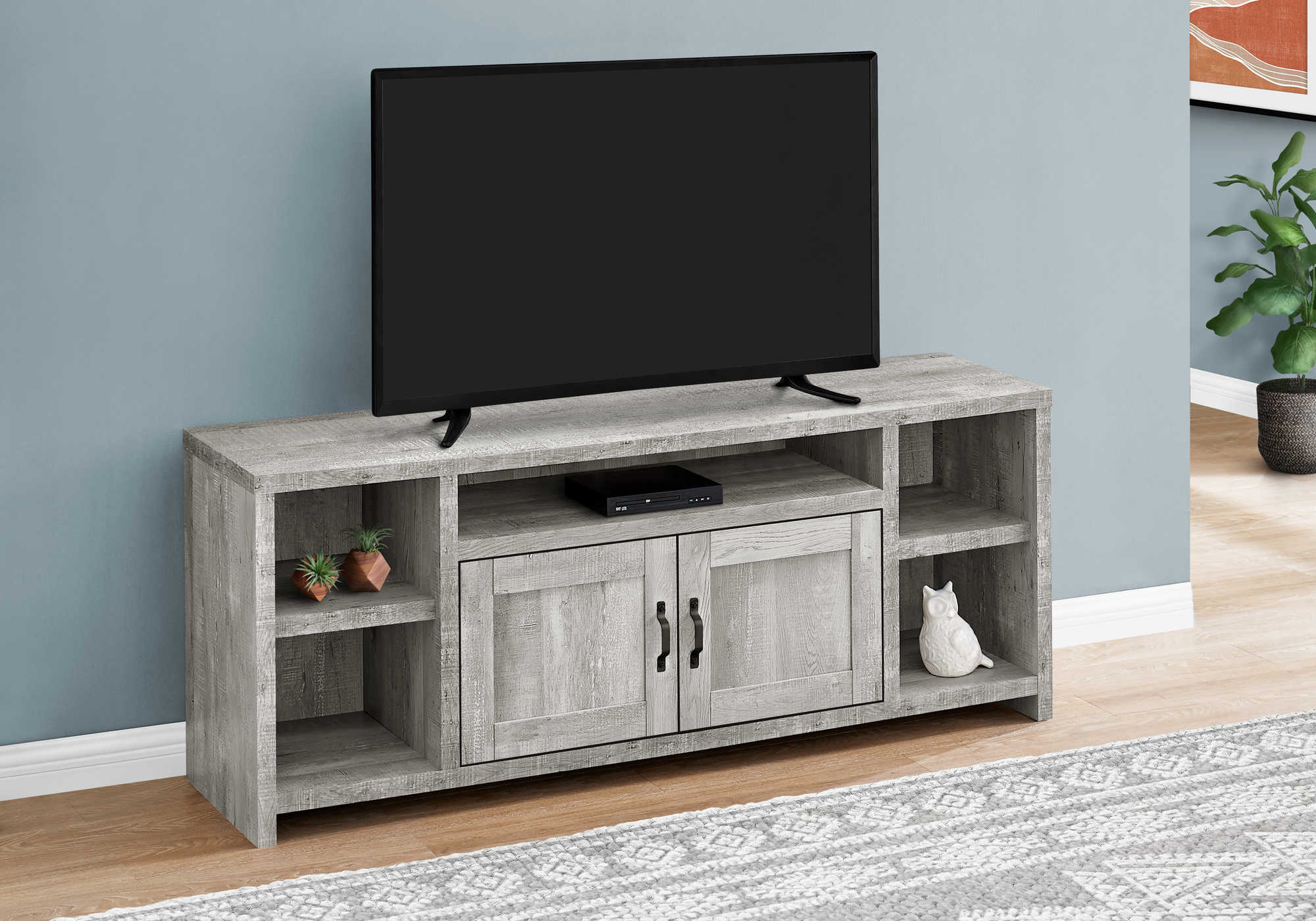 TV STAND - 60"L / GREY RECLAIMED WOOD-LOOK