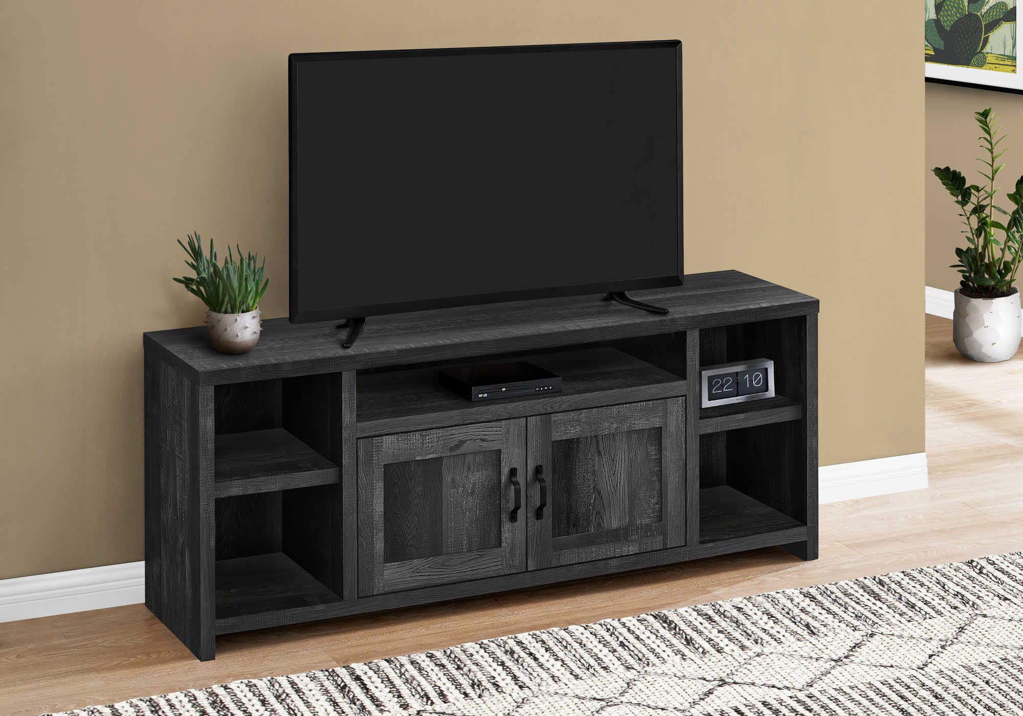 TV STAND - 60"L / BLACK RECLAIMED WOOD-LOOK