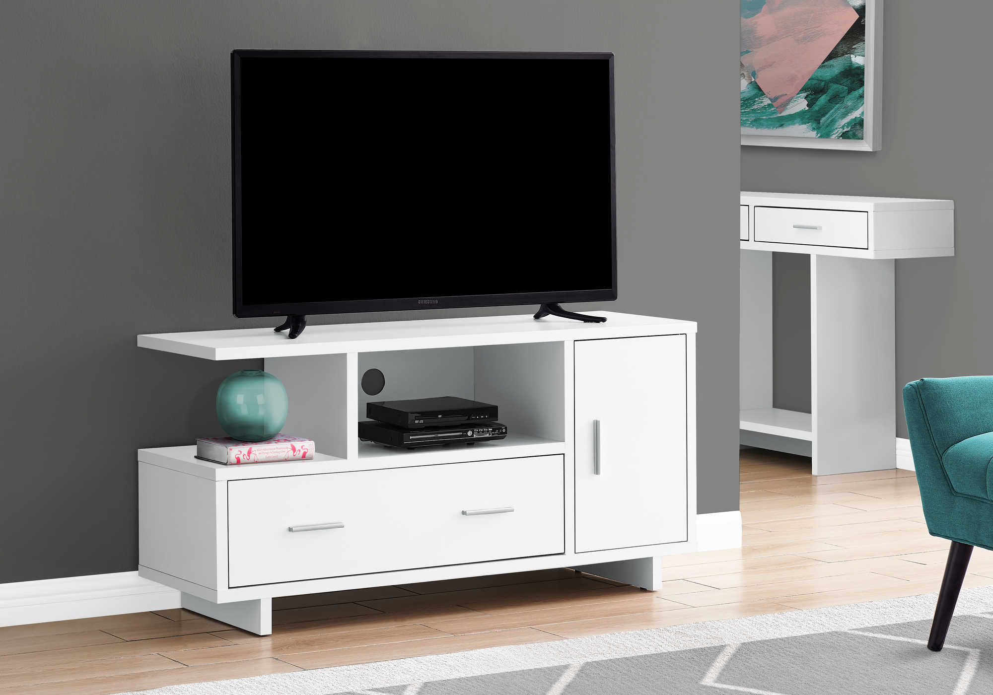 TV STAND - 48"L / WHITE WITH STORAGE 