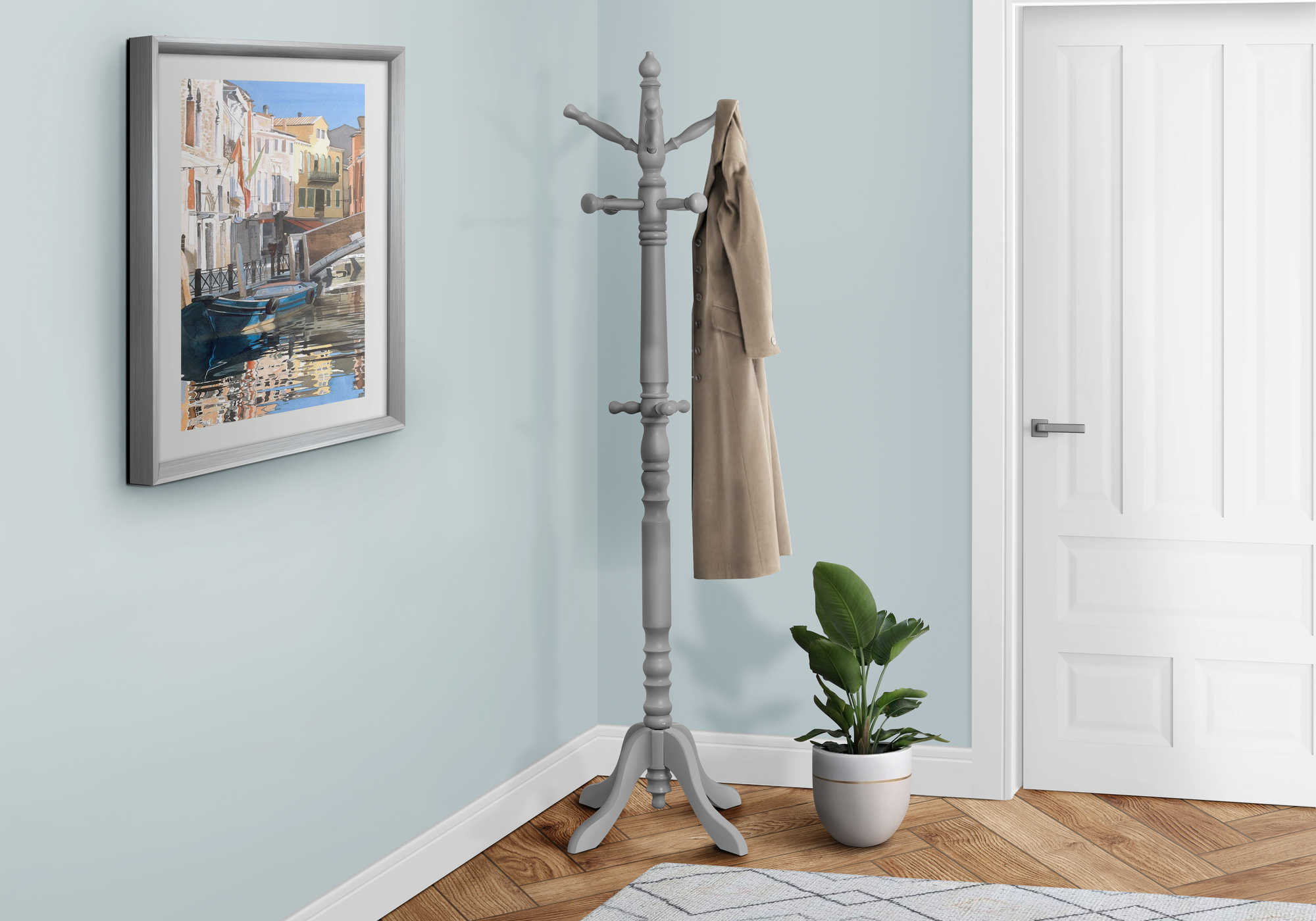 COAT RACK - 73"H / GREY WOOD TRADITIONAL STYLE