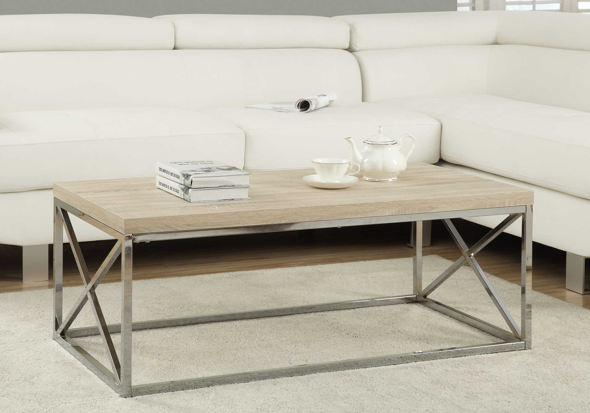 COFFEE TABLE - NATURAL WITH CHROME METAL