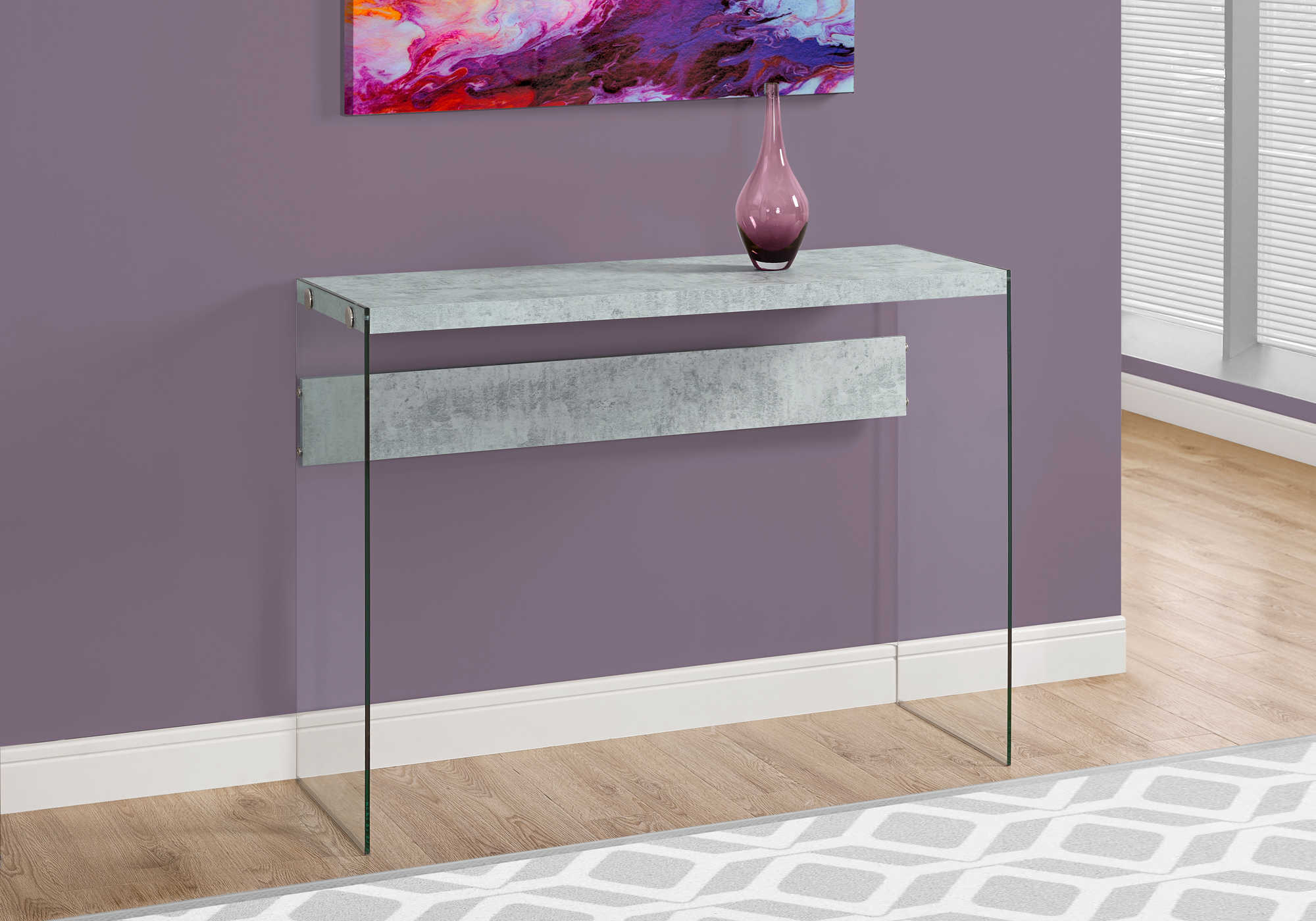 ACCENT TABLE - 44"L / GREY CEMENT / TEMPERED GLASS