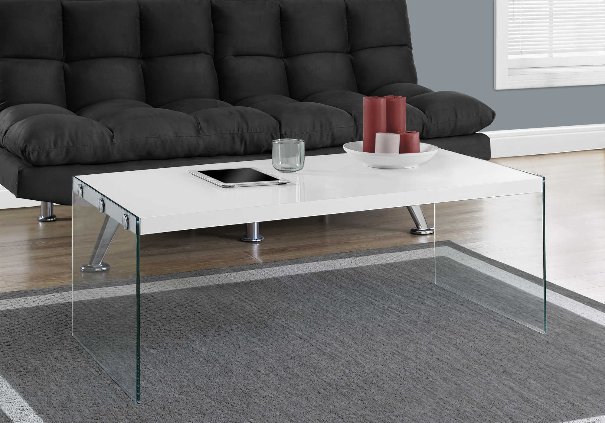 COFFEE TABLE - GLOSSY WHITE WITH TEMPERED GLASS 