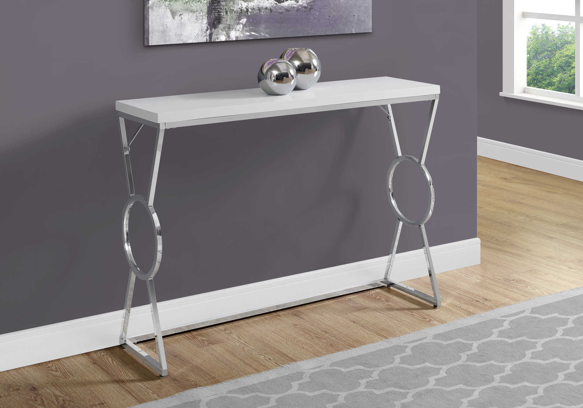ACCENT TABLE - 42"L / GLOSSY WHITE / CHROME METAL