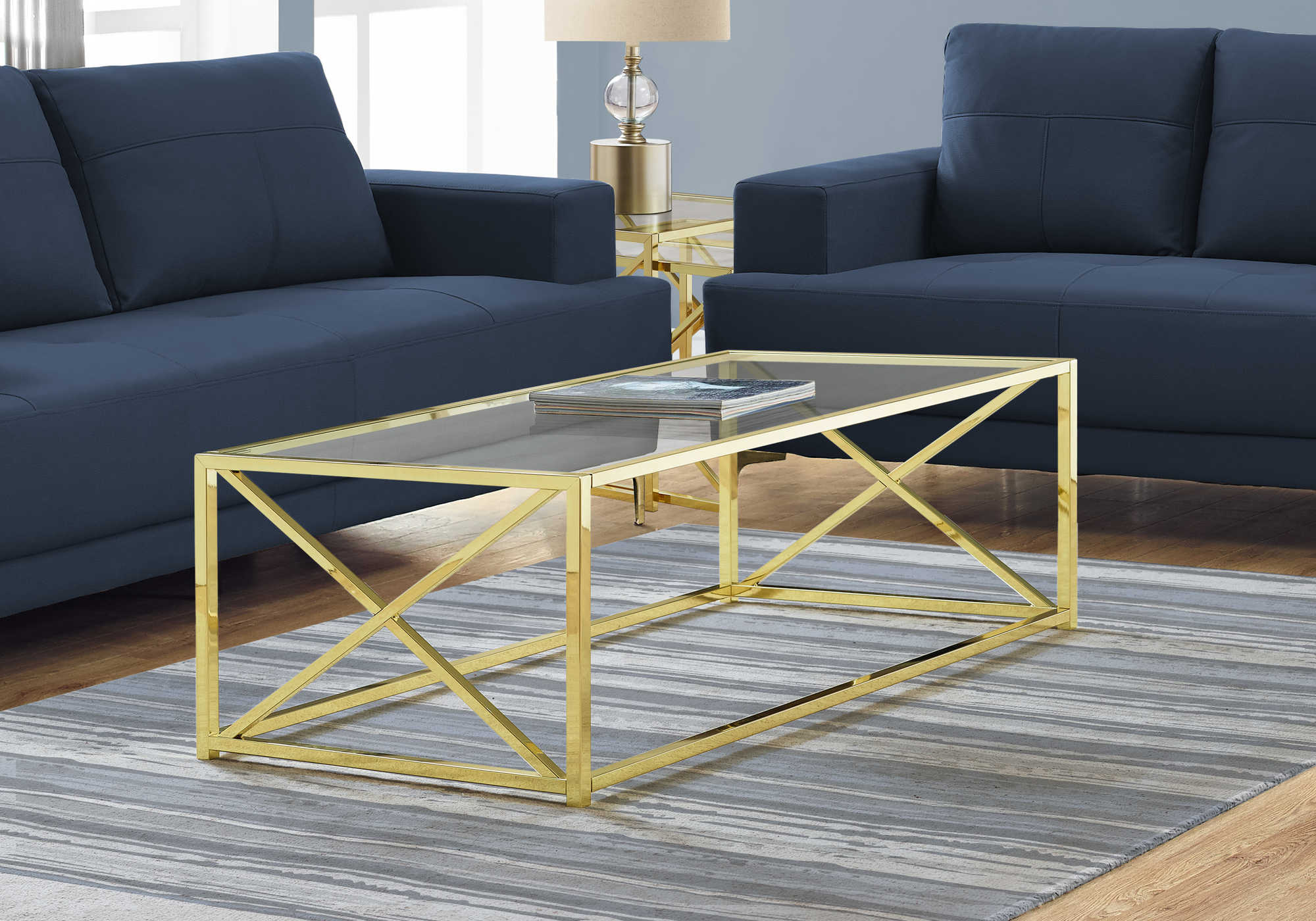 COFFEE TABLE - 44"L / GOLD METAL WITH TEMPERED GLASS