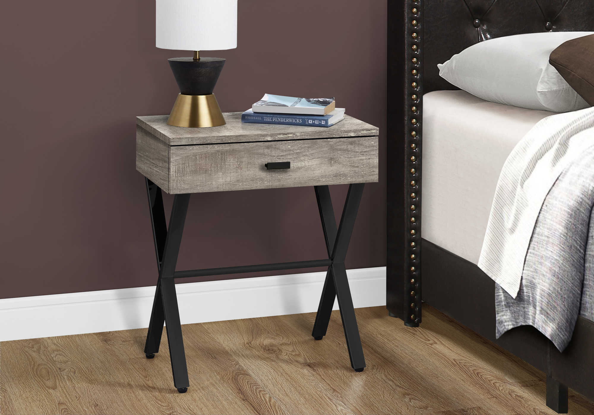 NIGHT STAND - 24"H / TAUPE RECLAIMED WOOD / BLACK METAL