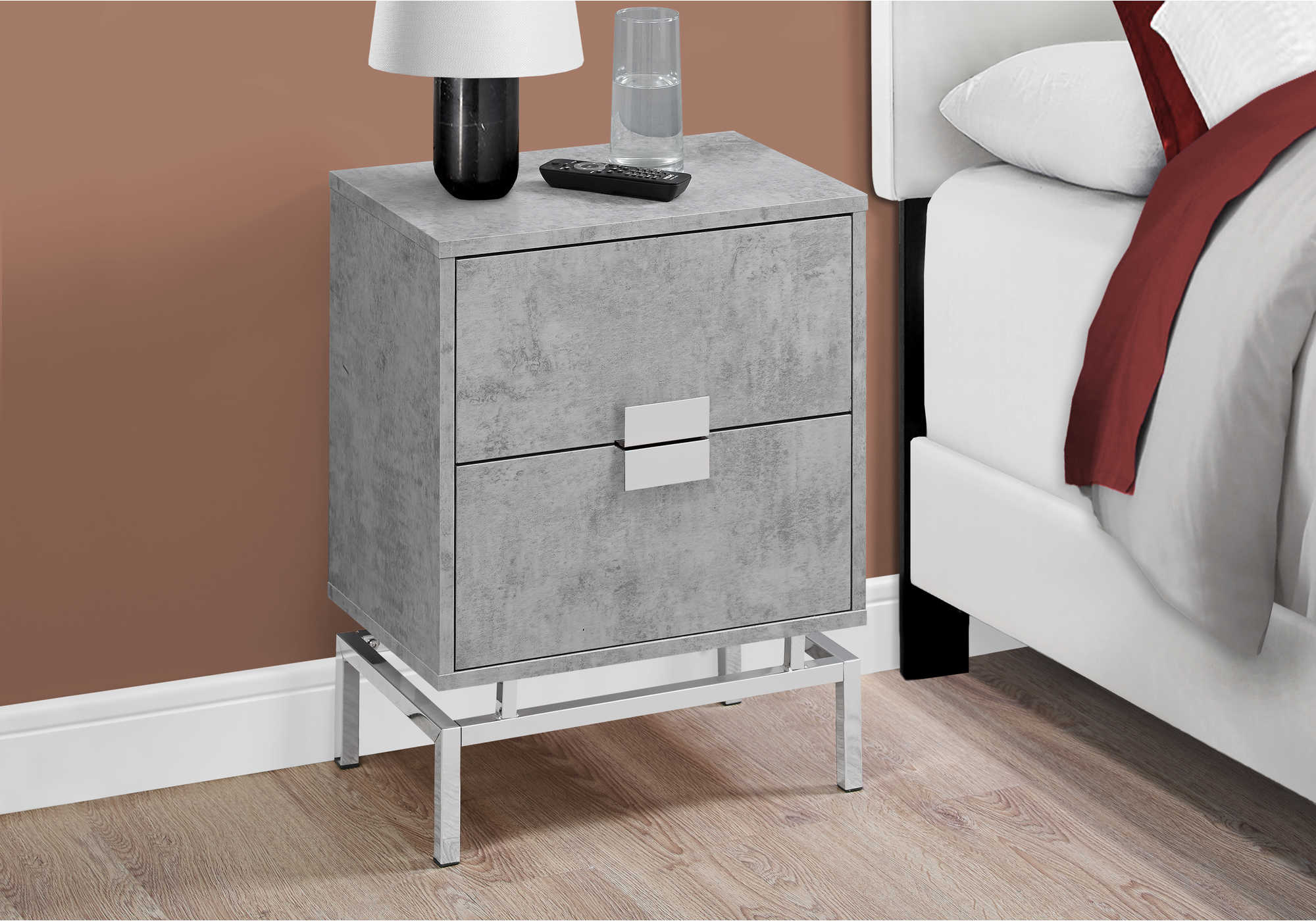 NIGHT STAND - 24"H / GREY CEMENT / CHROME METAL
