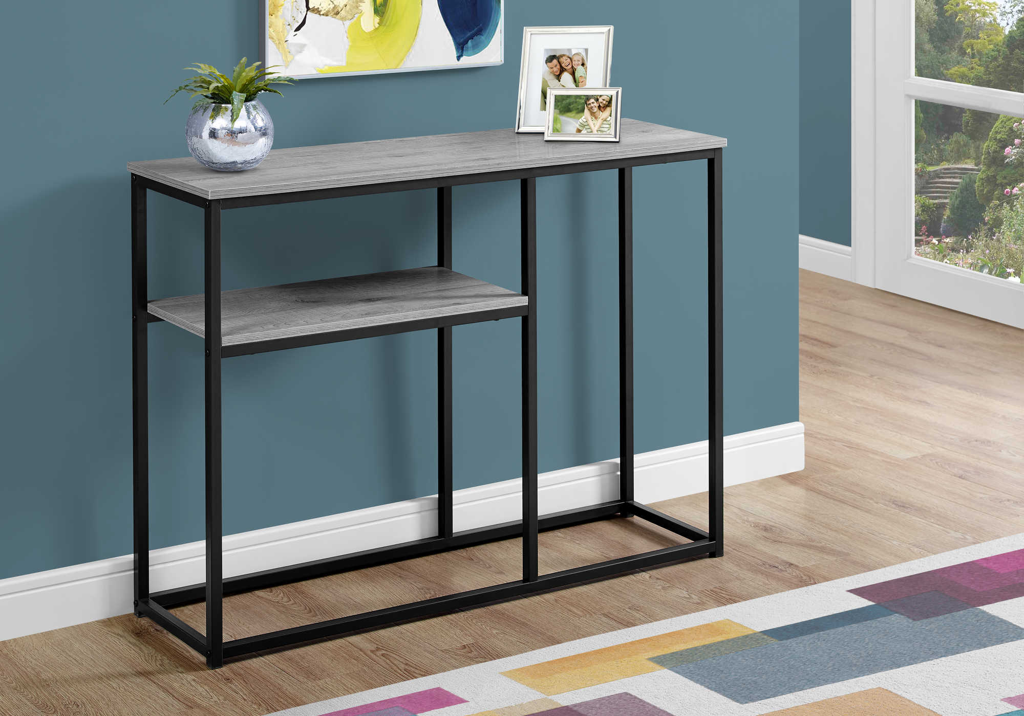ACCENT TABLE - 42"L / GREY / BLACK METAL HALL CONSOLE