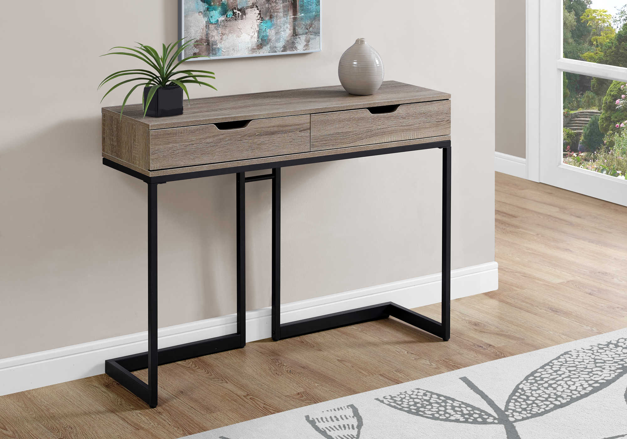 ACCENT TABLE - 42"L / DARK TAUPE / BLACK HALL CONSOLE
