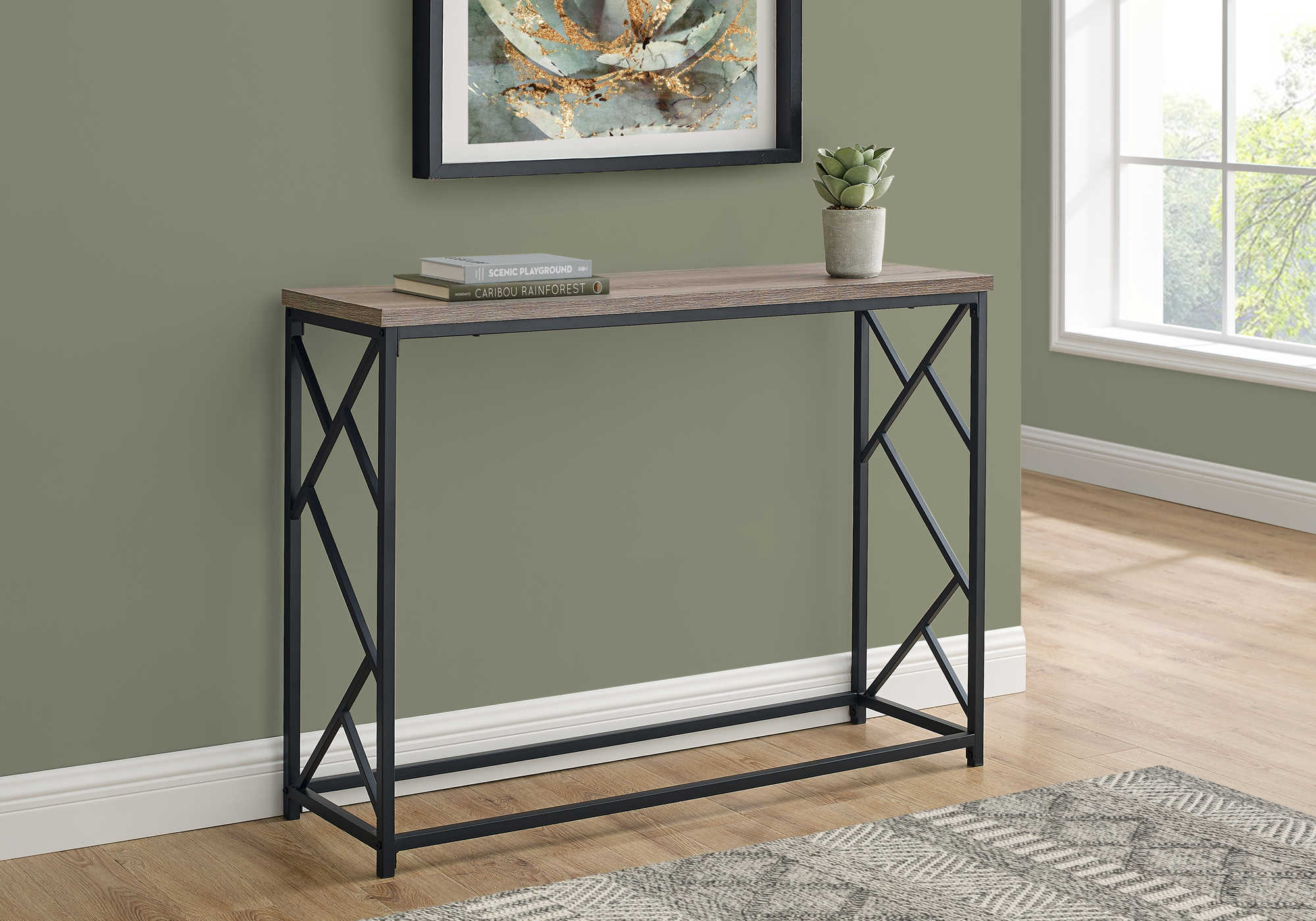 ACCENT TABLE - 44"L / TAUPE / BLACK METAL HALL CONSOLE