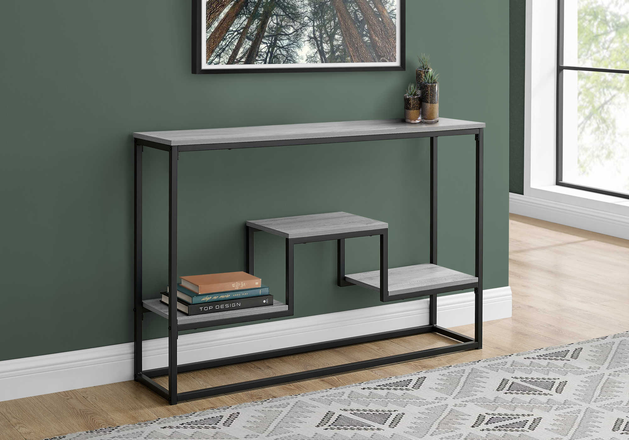ACCENT TABLE - 48"L / GREY / BLACK METAL HALL CONSOLE
