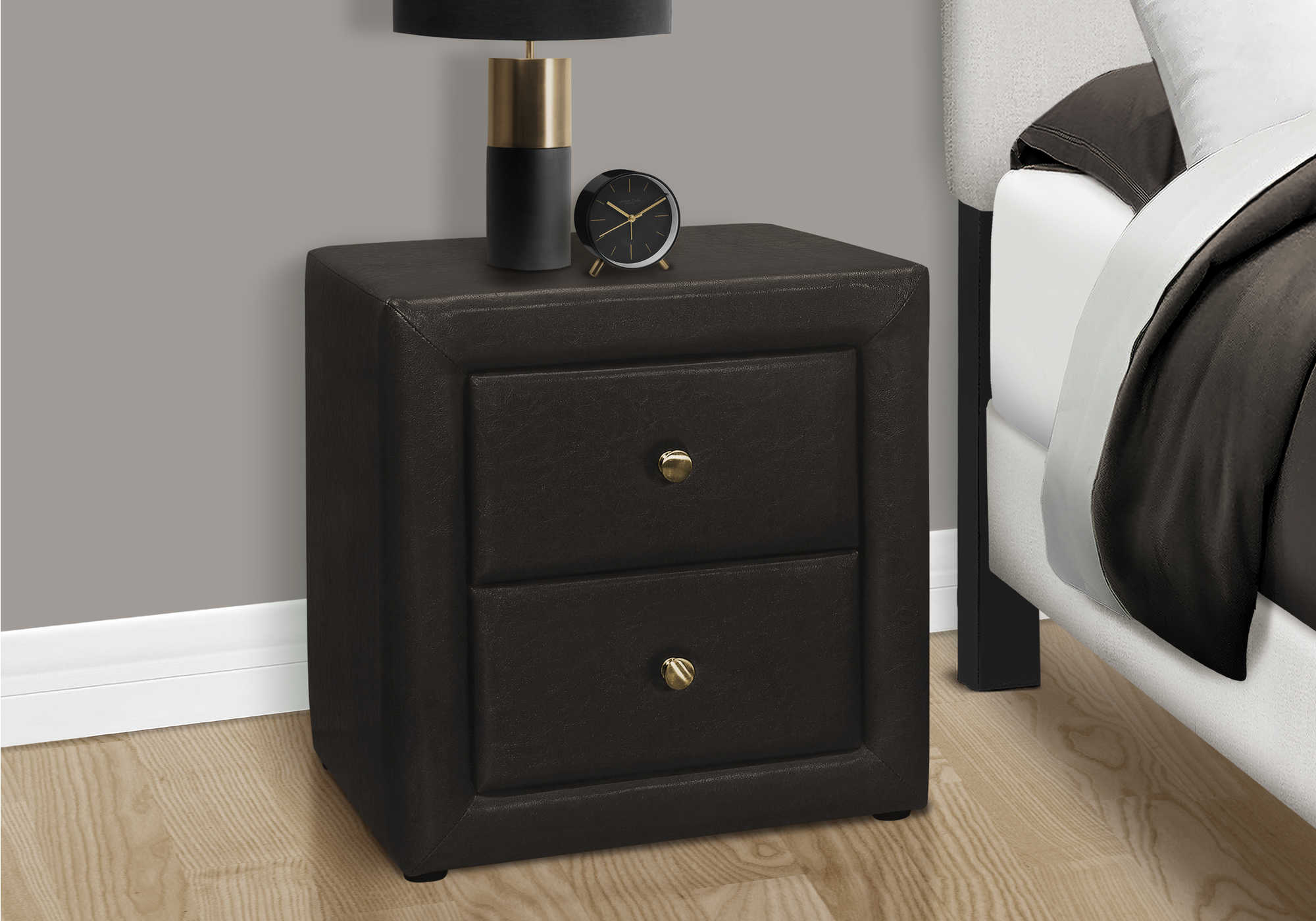 BEDROOM ACCENT - 21"H / BROWN LEATHER-LOOK NIGHT STAND
