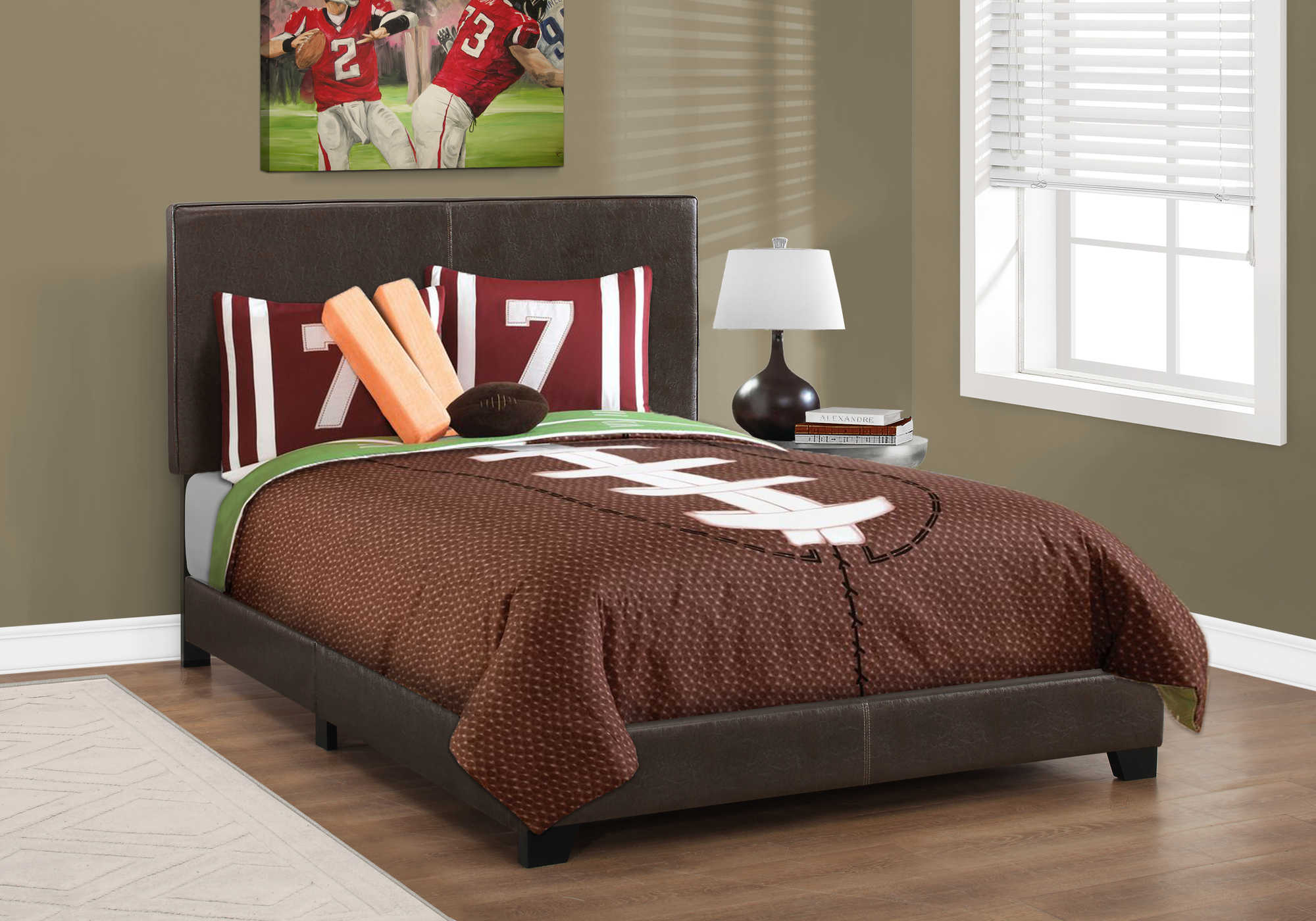 BED - FULL SIZE / DARK BROWN LEATHER-LOOK