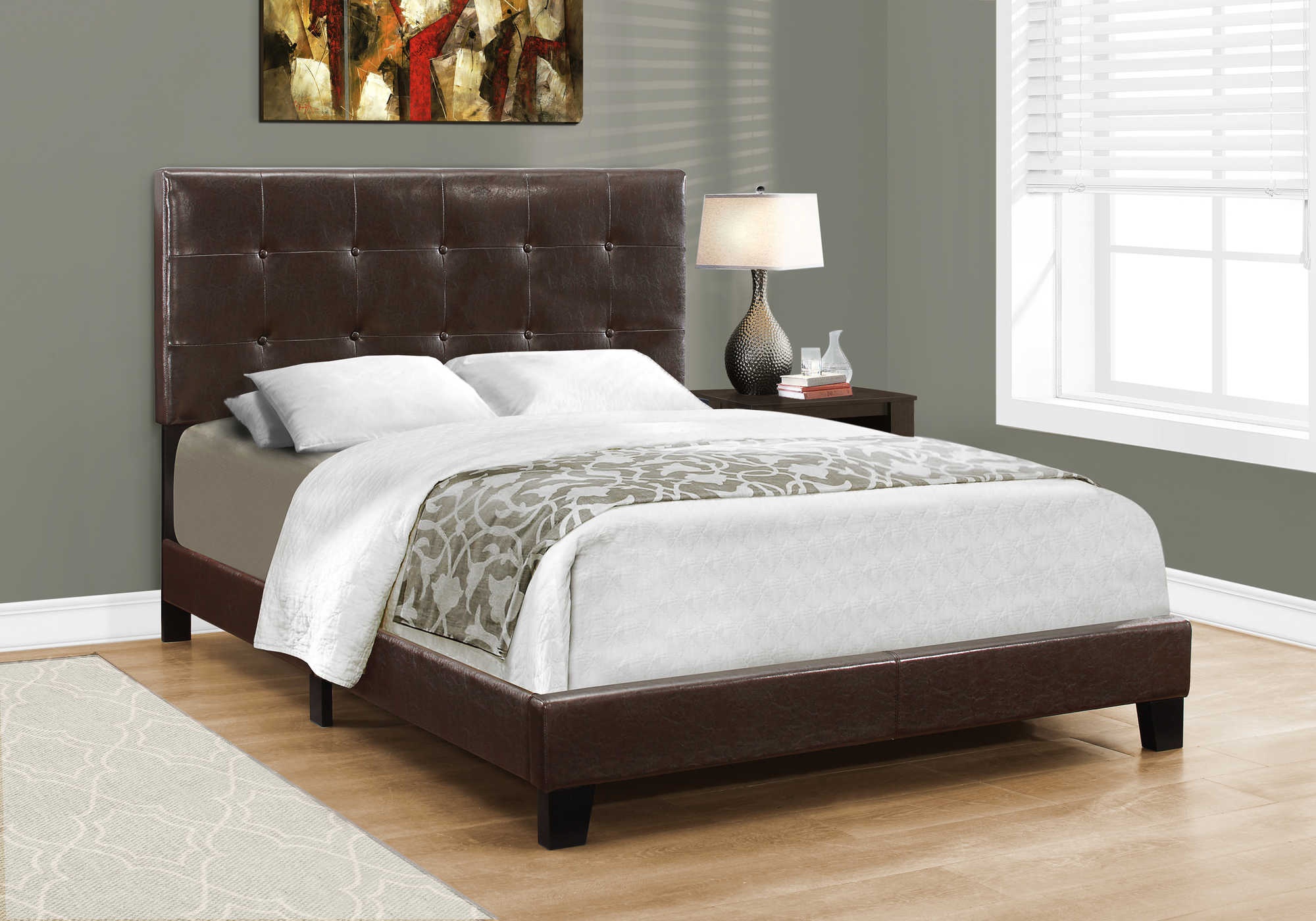 BED - FULL SIZE / DARK BROWN LEATHER-LOOK