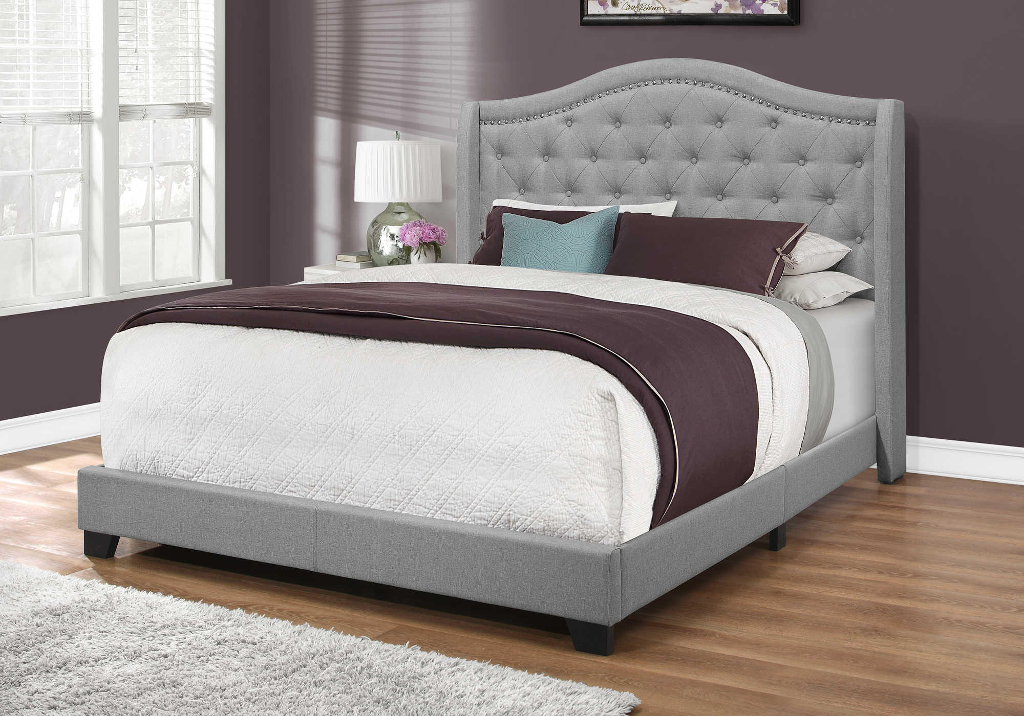 BED - QUEEN SIZE / GREY LINEN WITH CHROME TRIM
