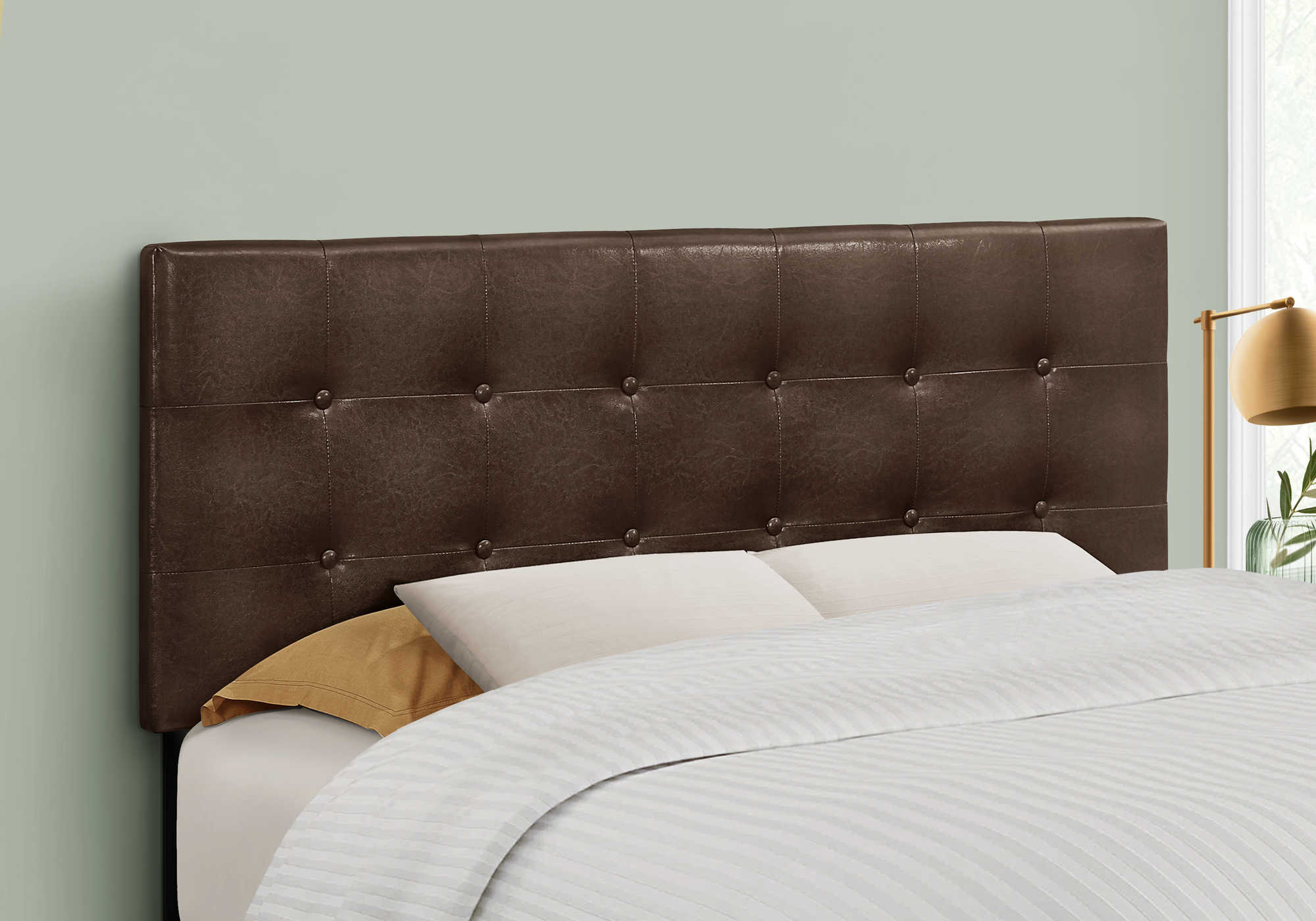 BED - FULL SIZE / BROWN LEATHER-LOOK HEADBOARD ONLY