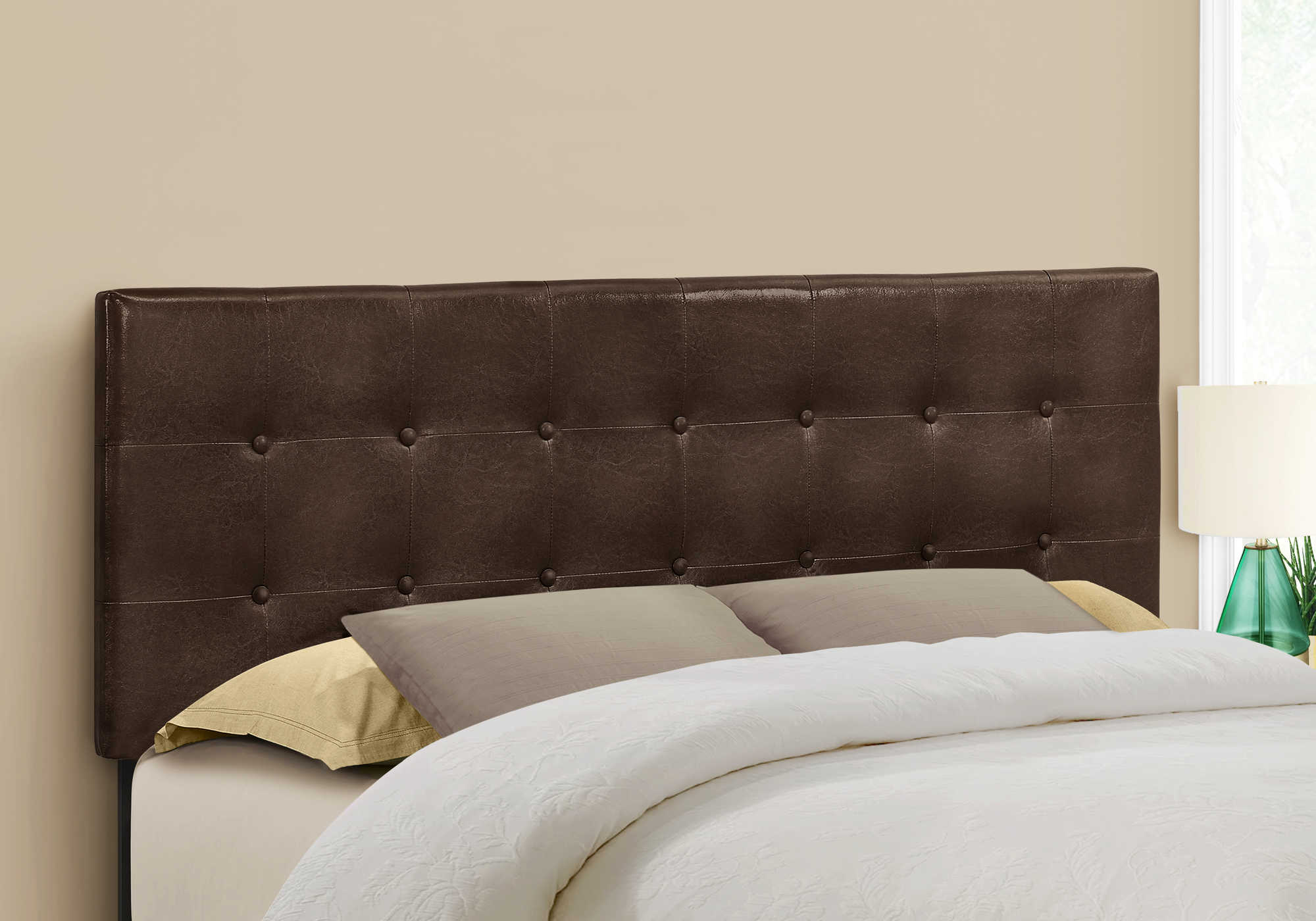 BED - QUEEN SIZE / BROWN LEATHER-LOOK HEADBOARD ONLY