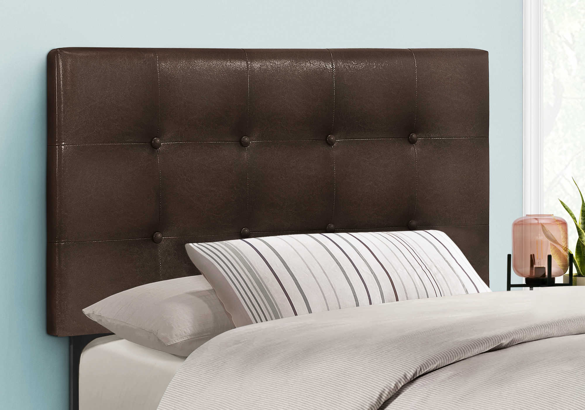 BED - TWIN SIZE / BROWN LEATHER-LOOK HEADBOARD ONLY