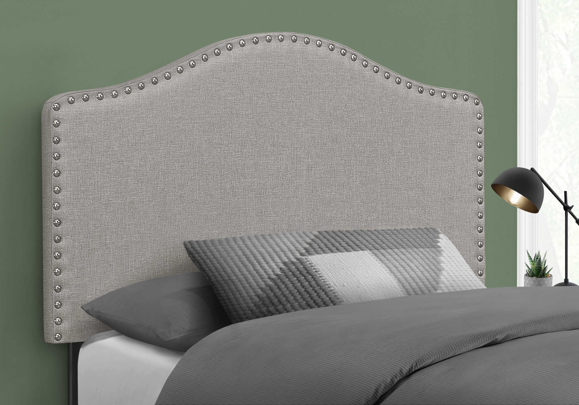 BED - TWIN SIZE / GREY LINEN HEADBOARD ONLY