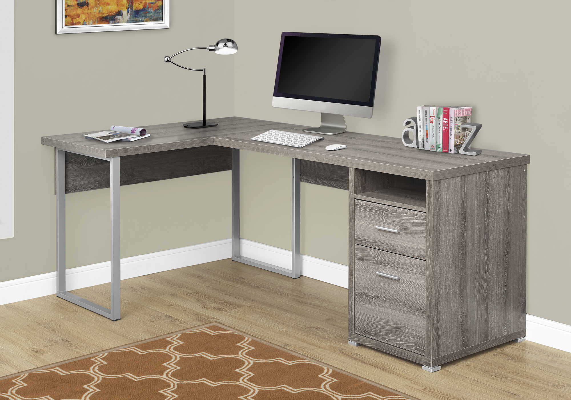 COMPUTER DESK - 80"L / DARK TAUPE LEFT OR RIGHT FACING 