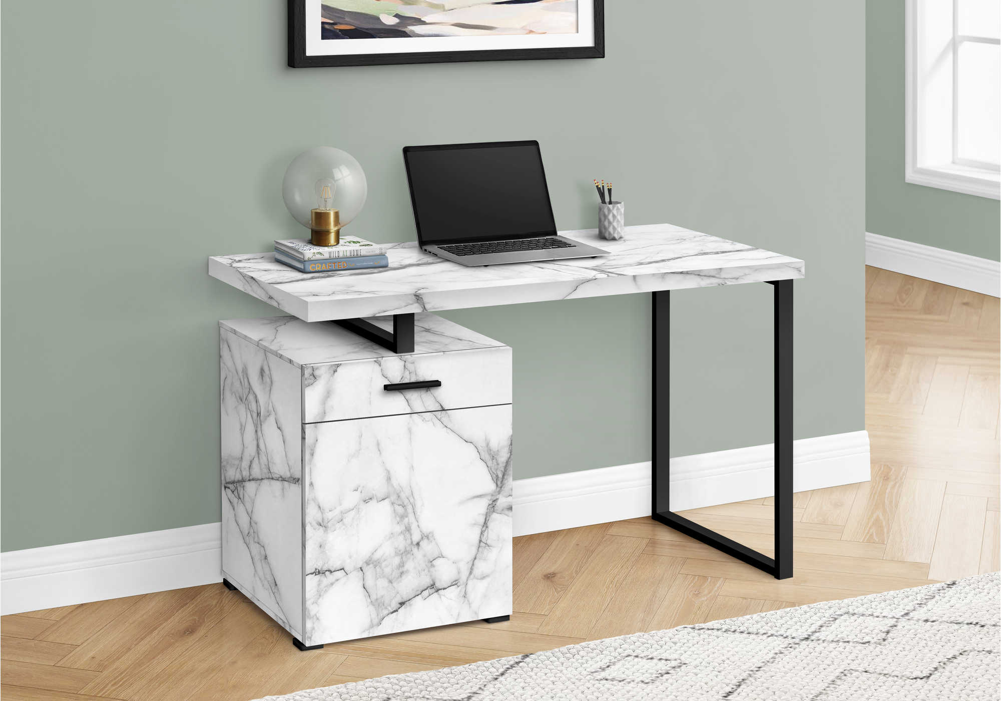 COMPUTER DESK - 48"L / WHITE MARBLE LEFT OR RIGHT FACING