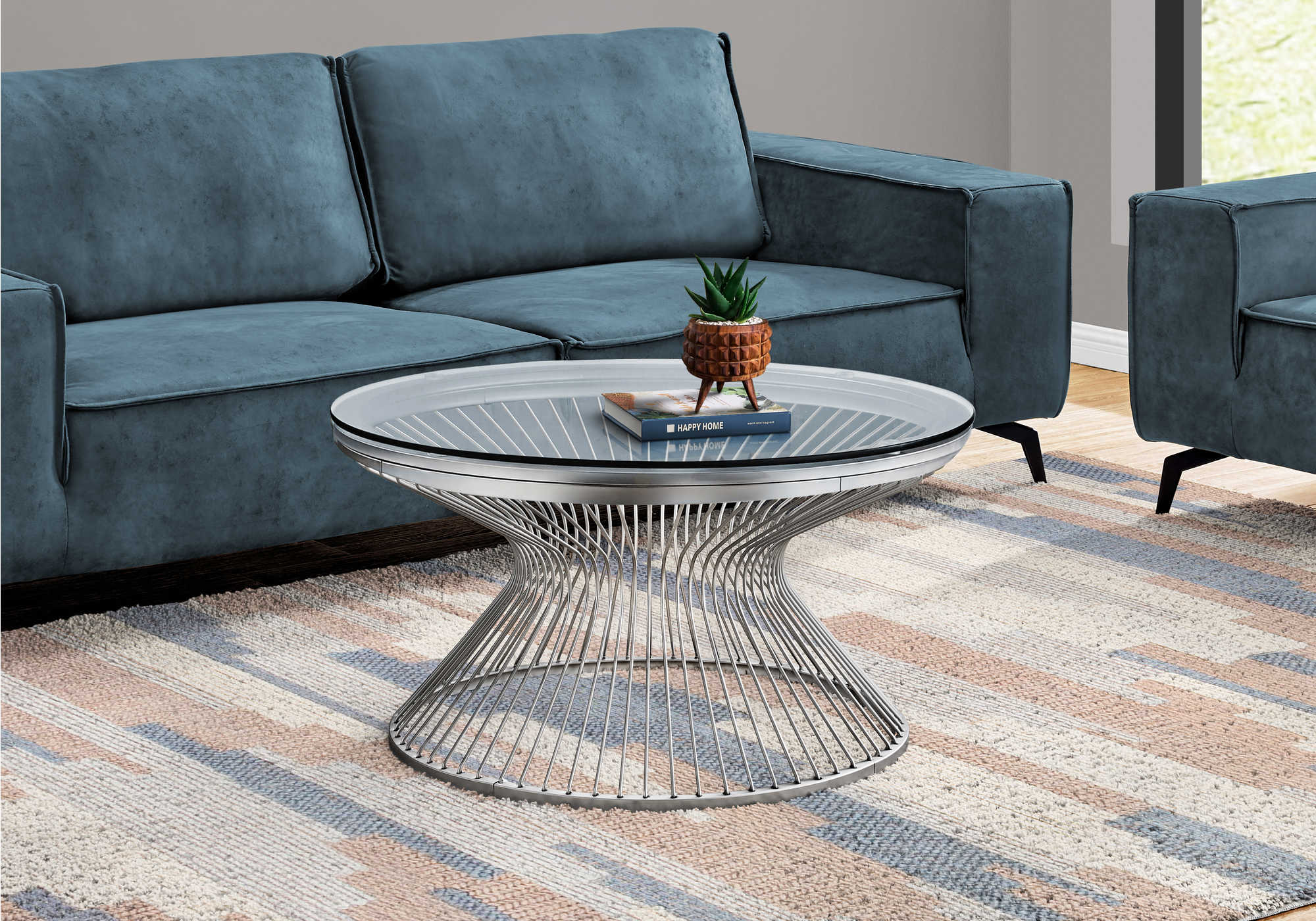 COFFEE TABLE - 36"DIA / STAINLESS STEEL / TEMPERED GLASS